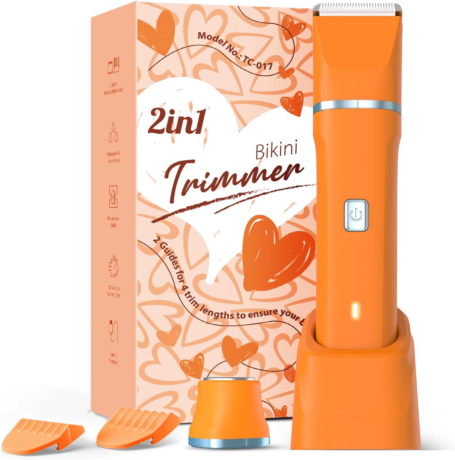 Facial Hair Removal for Women - Waterproof 2 in1 Rechargeable Eyebrow Facial Trimmer and Bikini Trimmer for Women, Painless Face Electric Razor/Shaver for Lip, Arms, Face, Peach Fuzz