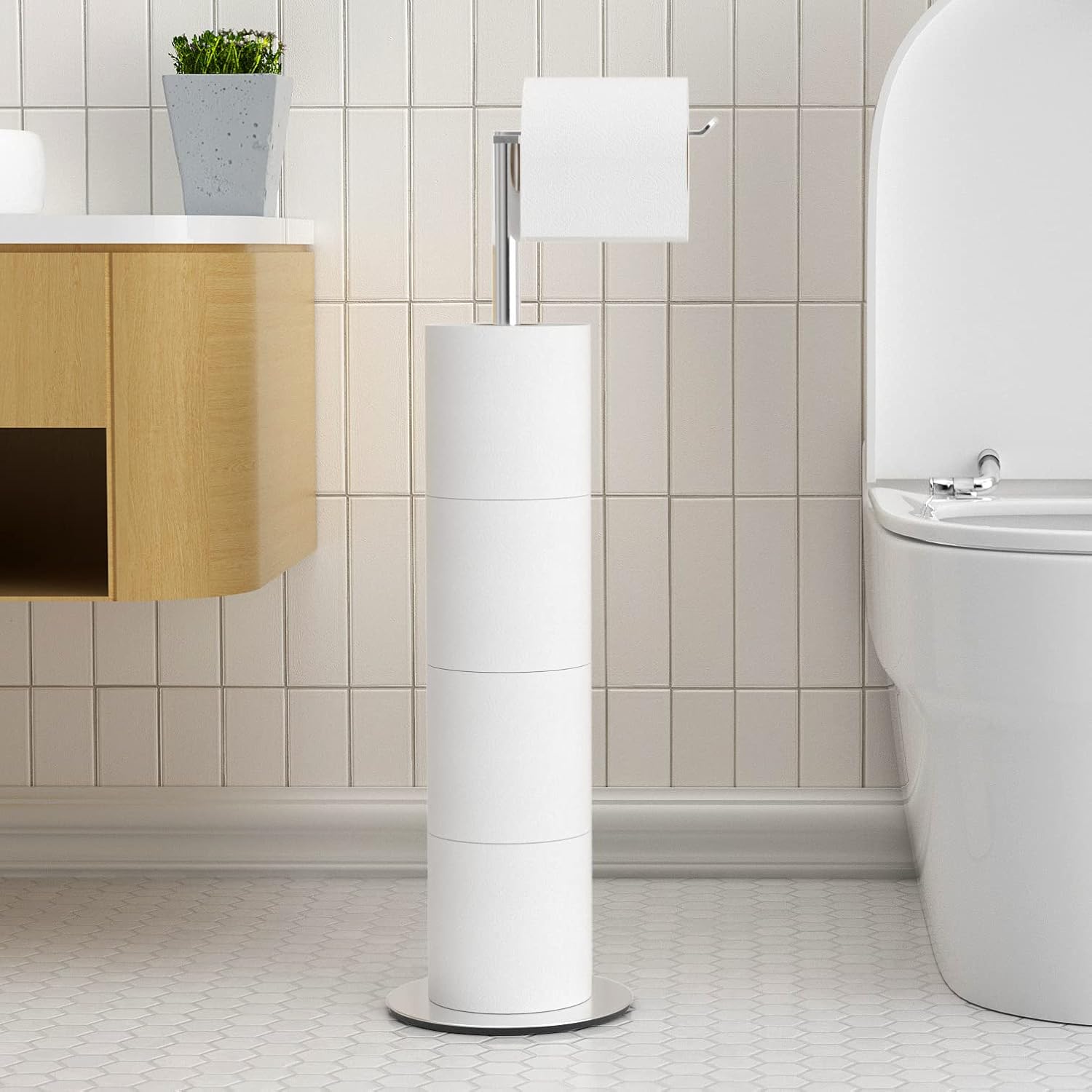 Freestanding Toilet Roll Holders for Bathroom Toilet Roll Storage, Stainless Steel Toilet Roll Holder Stand with Drawing Finish, Simple and Practical Toilet Roll Storage Dispenser