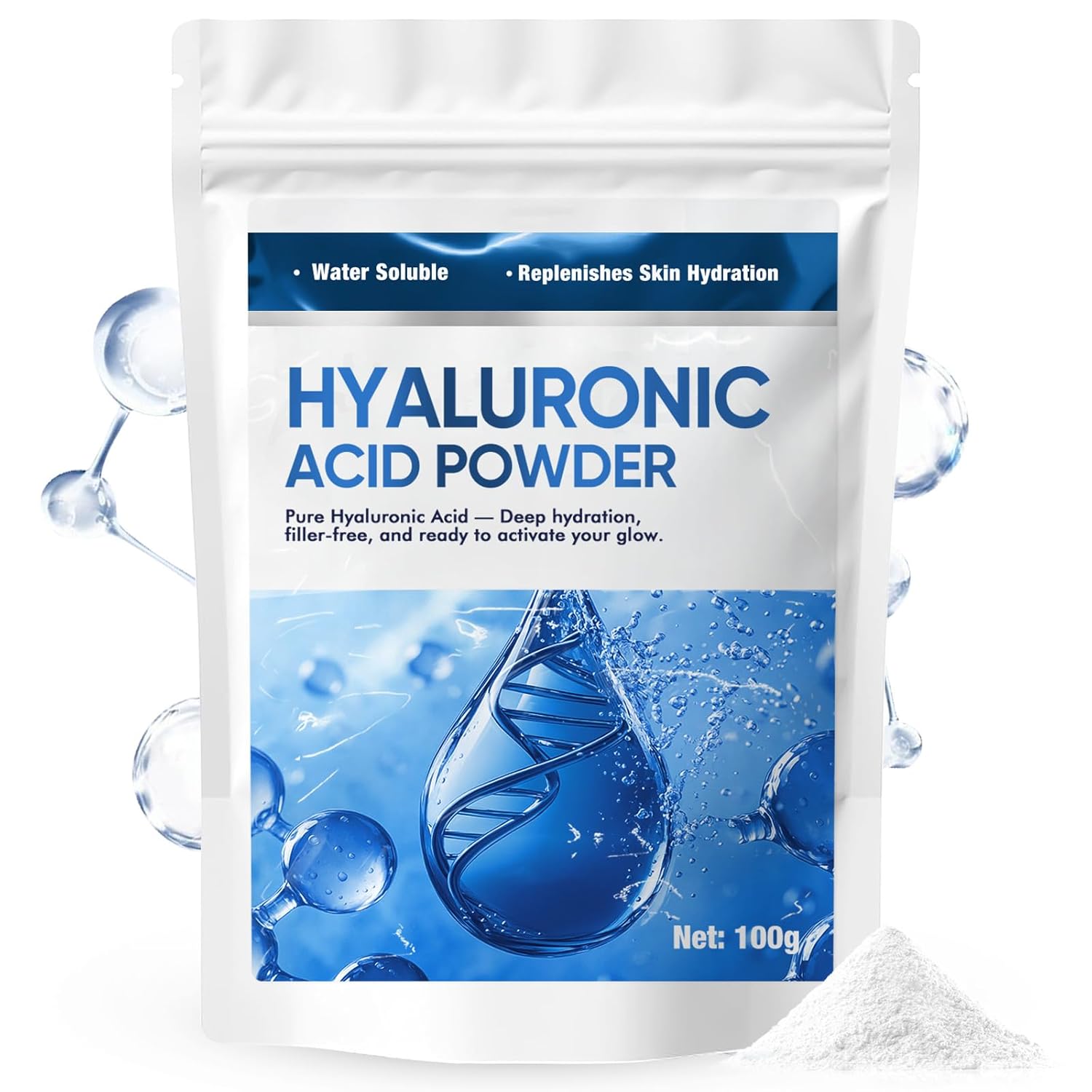 Hyaluronic Acid Powder - Intense Skin Hydration, Anti-Aging & Wound Healing for Face & Body - Pure, Natural & Multipurpose Skincare Supplement