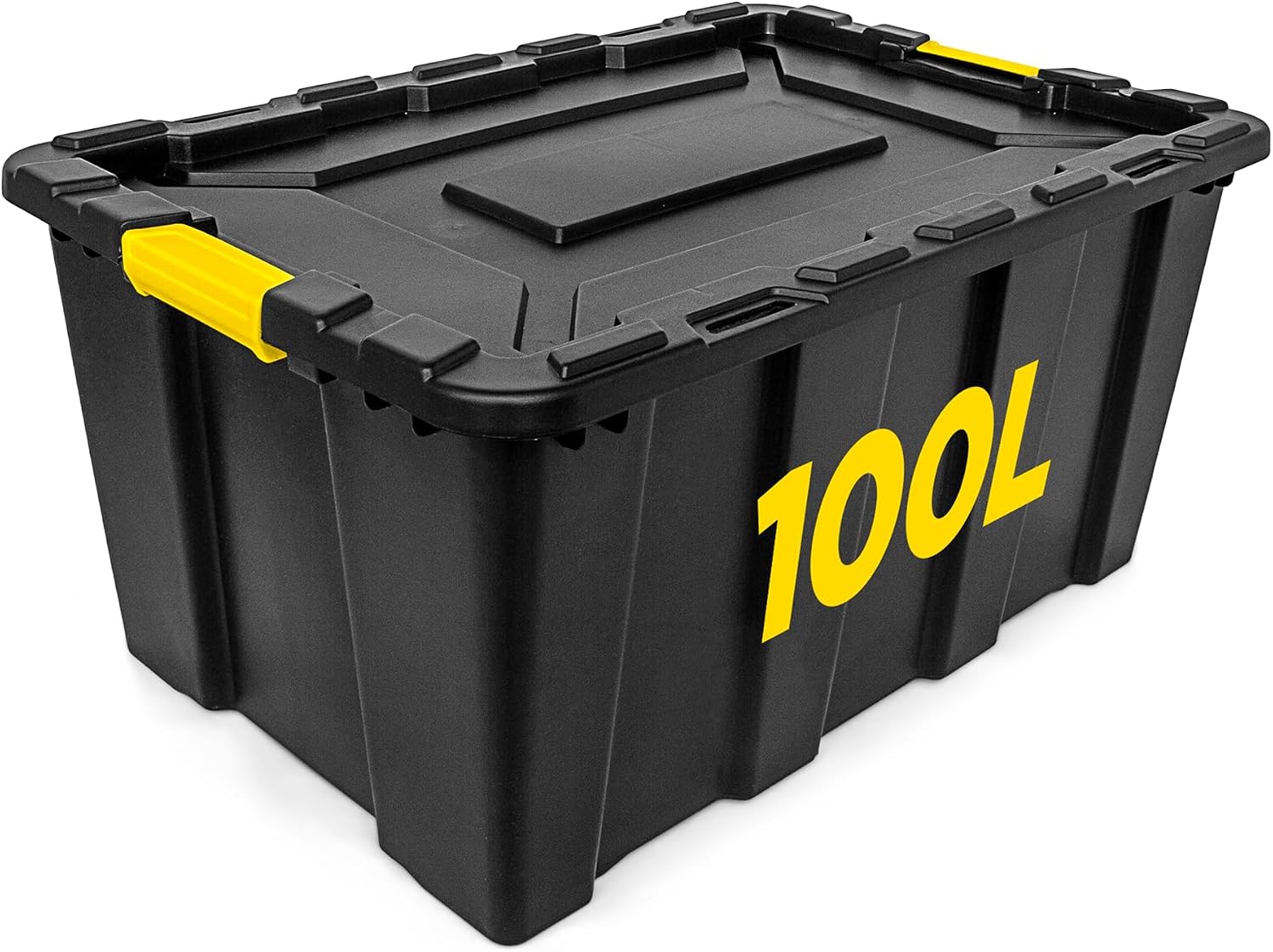 NOVECRAFTO 100L Plastic Storage Box with Lid, Heavy Duty, Black, Stackable