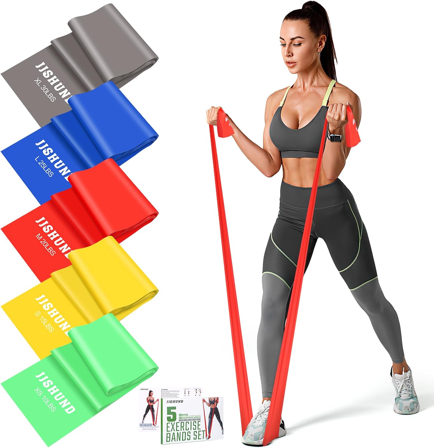 Resistance Bands Set, Exercise Bands with 5 Resistance Levels, Long Stretch Bands for Men & Women, Workout Resistance Bands for Yoga Gym Pilates Fitness Strength Training Muscle Building