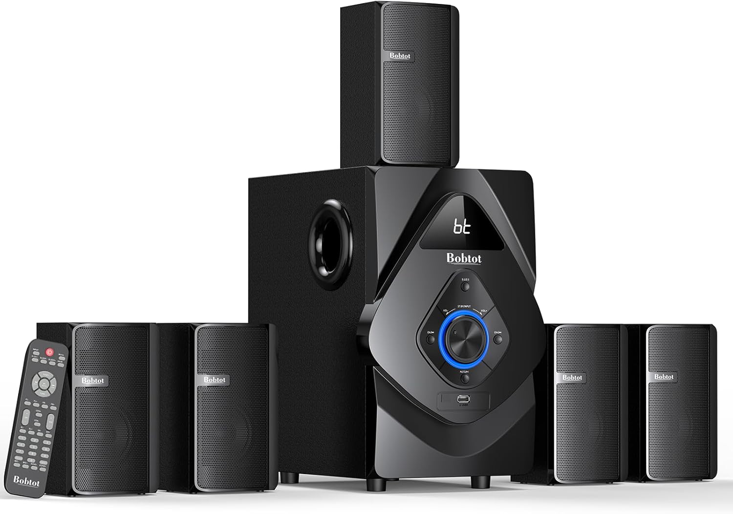 Bobtot Home Theater System Wireless Rear Satellite Speakers 800W 6.5inch Subwoofer 5.1/2.1 Channel Surround Sound Systems with HDMI ARC Optical Bluetooth Input