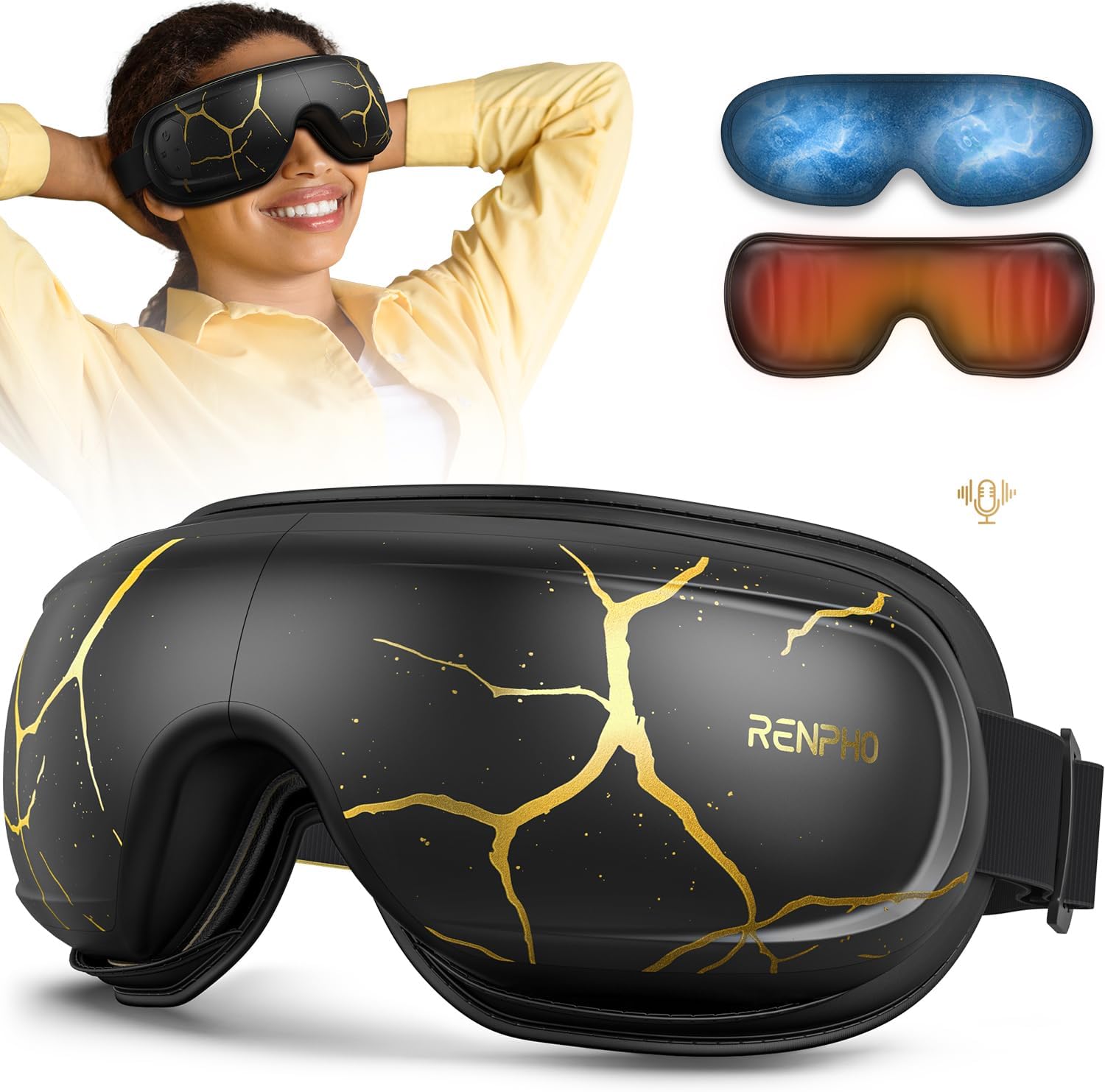RENPHO Eye Massager with Heat and Cooling, Birthday Gifts for Women/Men, Eyeris Kintsugi FSA/HSA Eligible Voice Control Eye Mask for Migraines, Eye Care Device for Relaxation
