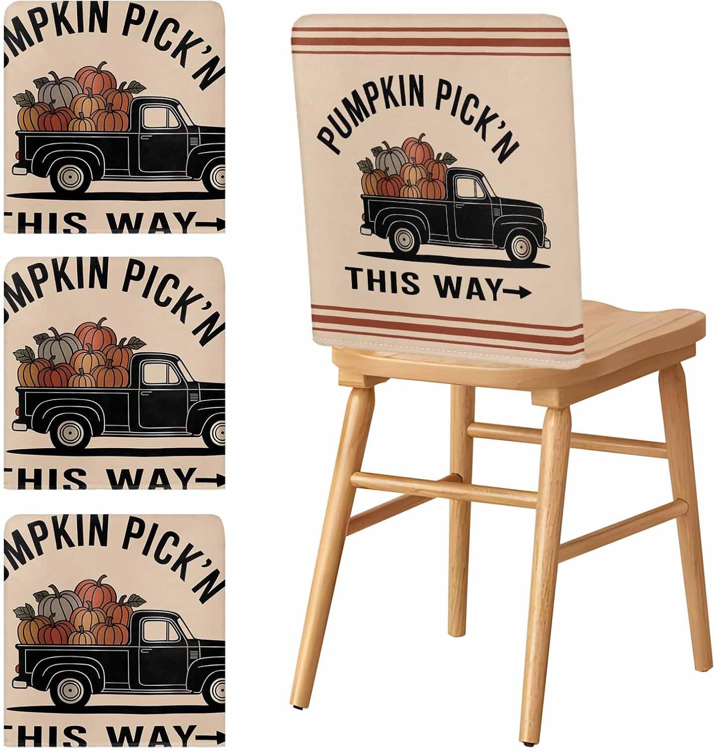 Chair Back Covers for Dining Room Pumpkin Pick'n This Way Words Dining Chair Slipcovers Pack of 4,Stretch Removable Chair Cover Protector for Banquet Events Party Decor Pumpkins on Black Truck
