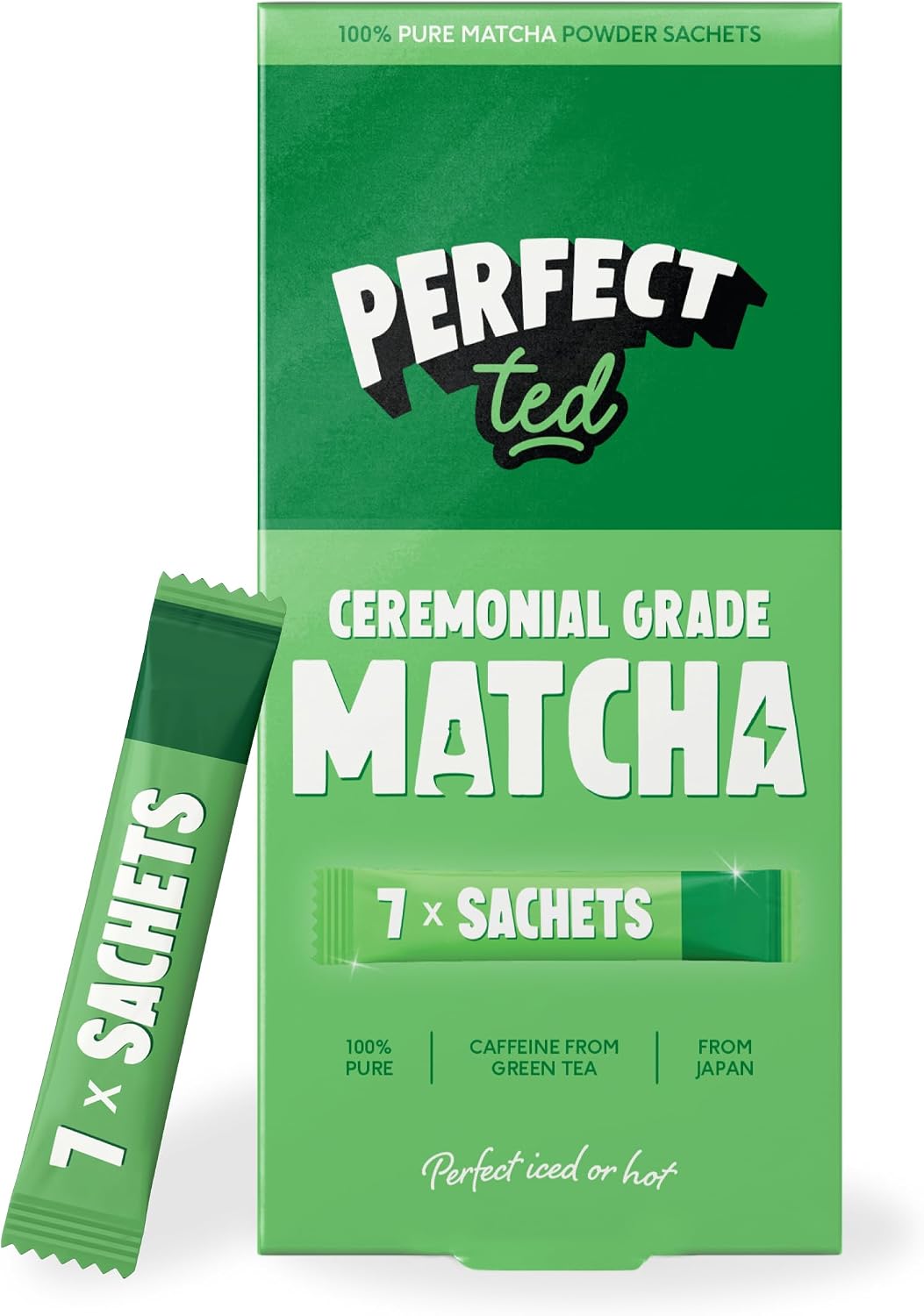 PerfectTed Matcha Sachets | Ceremonial Grade Japanese Matcha | 7 Sachets | Single Serve Matcha Sticks | First Flush | L-Theanine | Antioxidants | For Lattes & Smoothies | Vegan | Gluten-Free