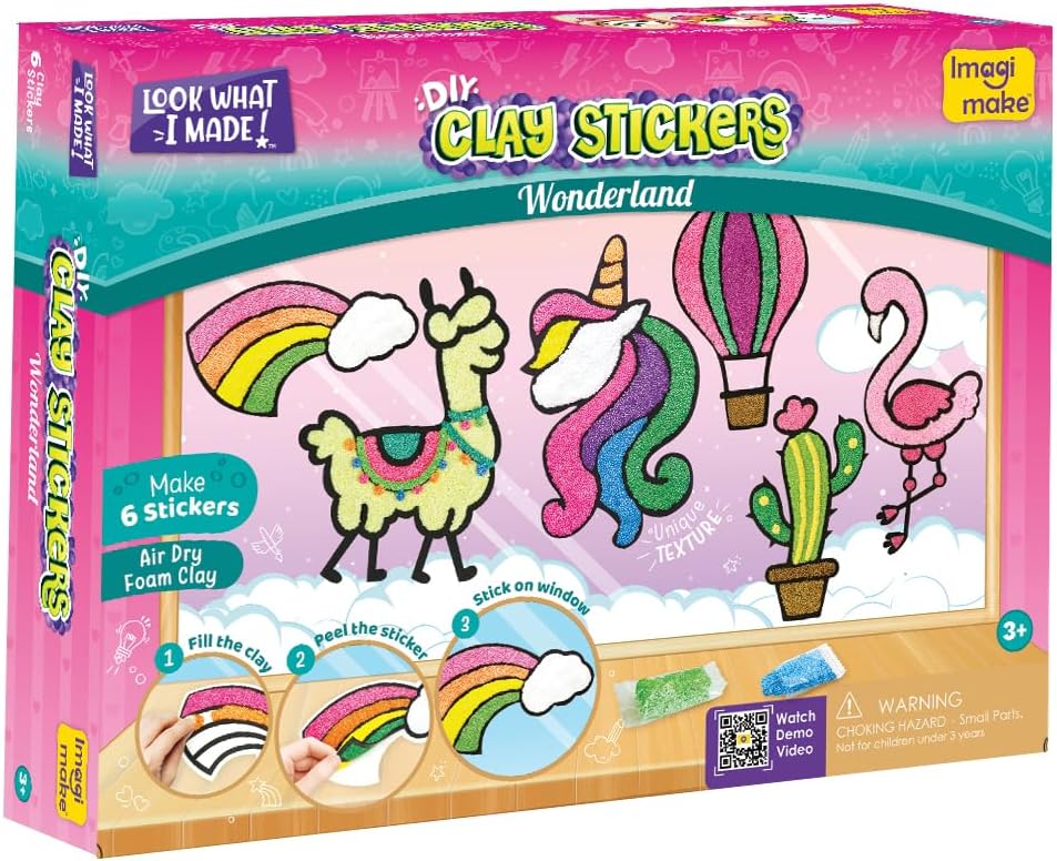 Imagimake Clay Stickers: Wonderland | No Mess Air Dry Foam Clay for Kids, 12 Pouches, 8 Colors, 6 Unique DIY Stickers | Craft Supplies, Travel Toys | Birthday Gifts for Kids Ages 3 4 5 6 7 8