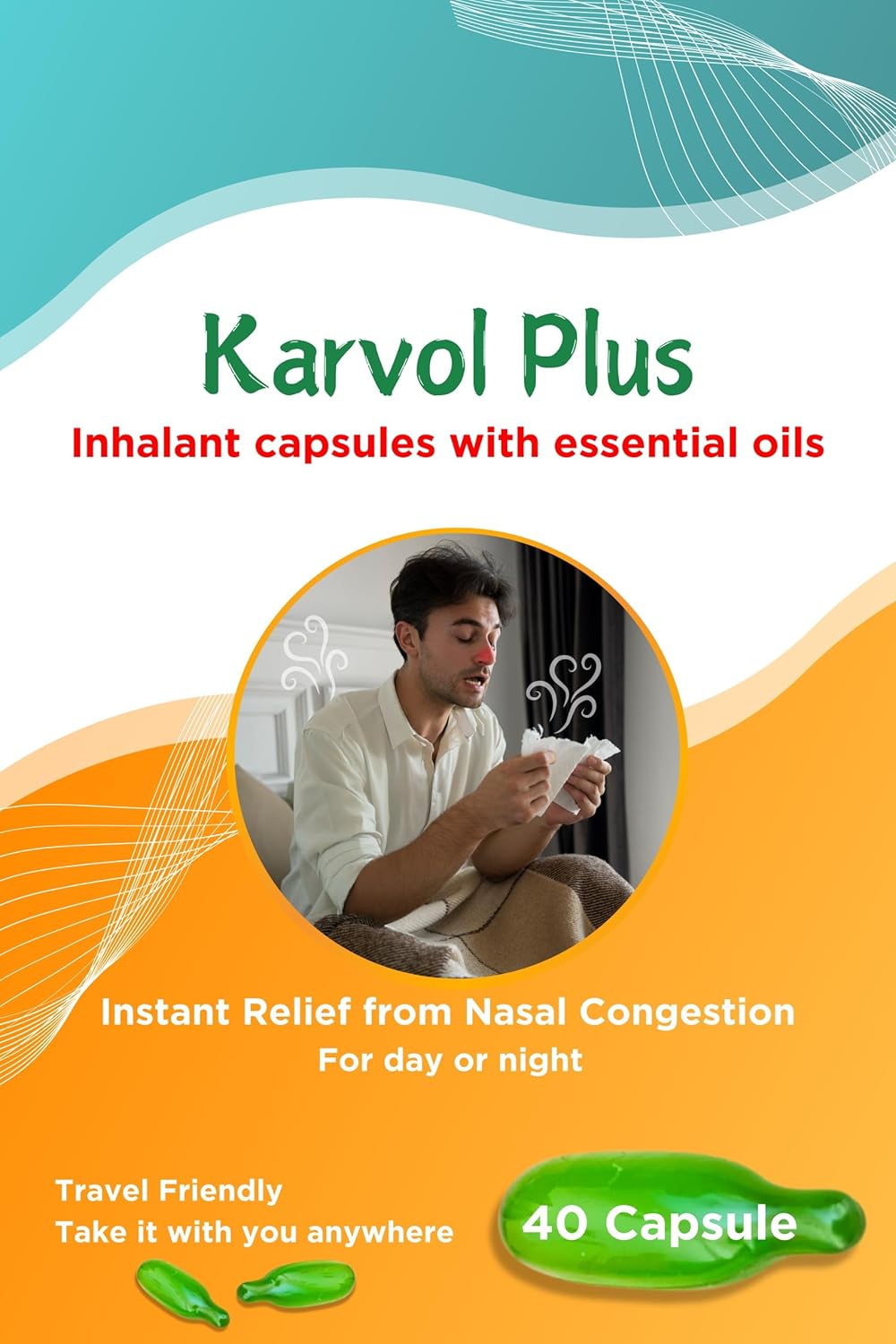Karvol Plus - 40 Decongestant Vaporisation Capsules - Steam Inhalation for Nasal Decongestion, Blocked Nose, Cold, Cough, Natural Aromatic Oils (Reduced Packaging)