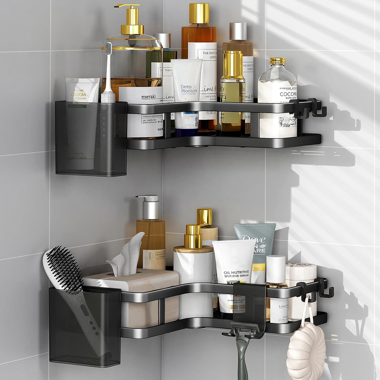ZVZM Corner Shower Caddy, 2 Pack Home Essentials Bathroom Organiser Accessory, Shower Shelf Storage Corner Shelves Rack for Black Bathroom Accessories or Kitchen