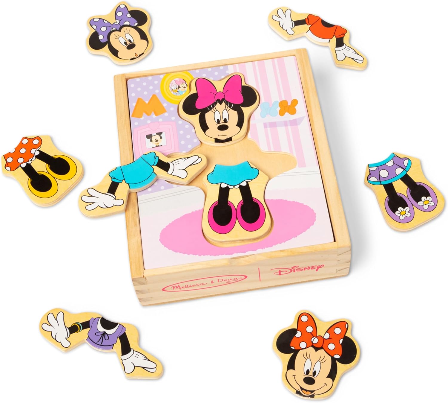 Melissa & Doug Disney Minnie Mouse Dress-Up Puzzle, 18 Pieces Mix and Match Outfits, Sorting & Matching Toy with Storage Case, Educational Puzzle for Toddlers Ages 3+