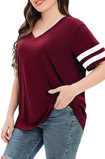 Womens Plus Size Tops Summer Short Sleeve Casual Loose Tunic V Neck Tee T Shirts 1X-5X