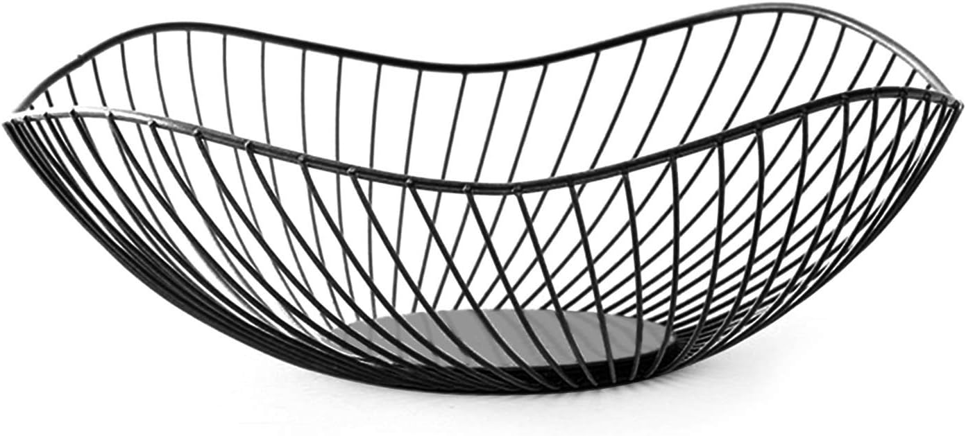 LdawyDE Black Metal Fruit Bowl - Modern Storage Basket, Anti-Rust Durable Stand, Desktop Fruit Holder, Diameter 25.5 x 10 cm