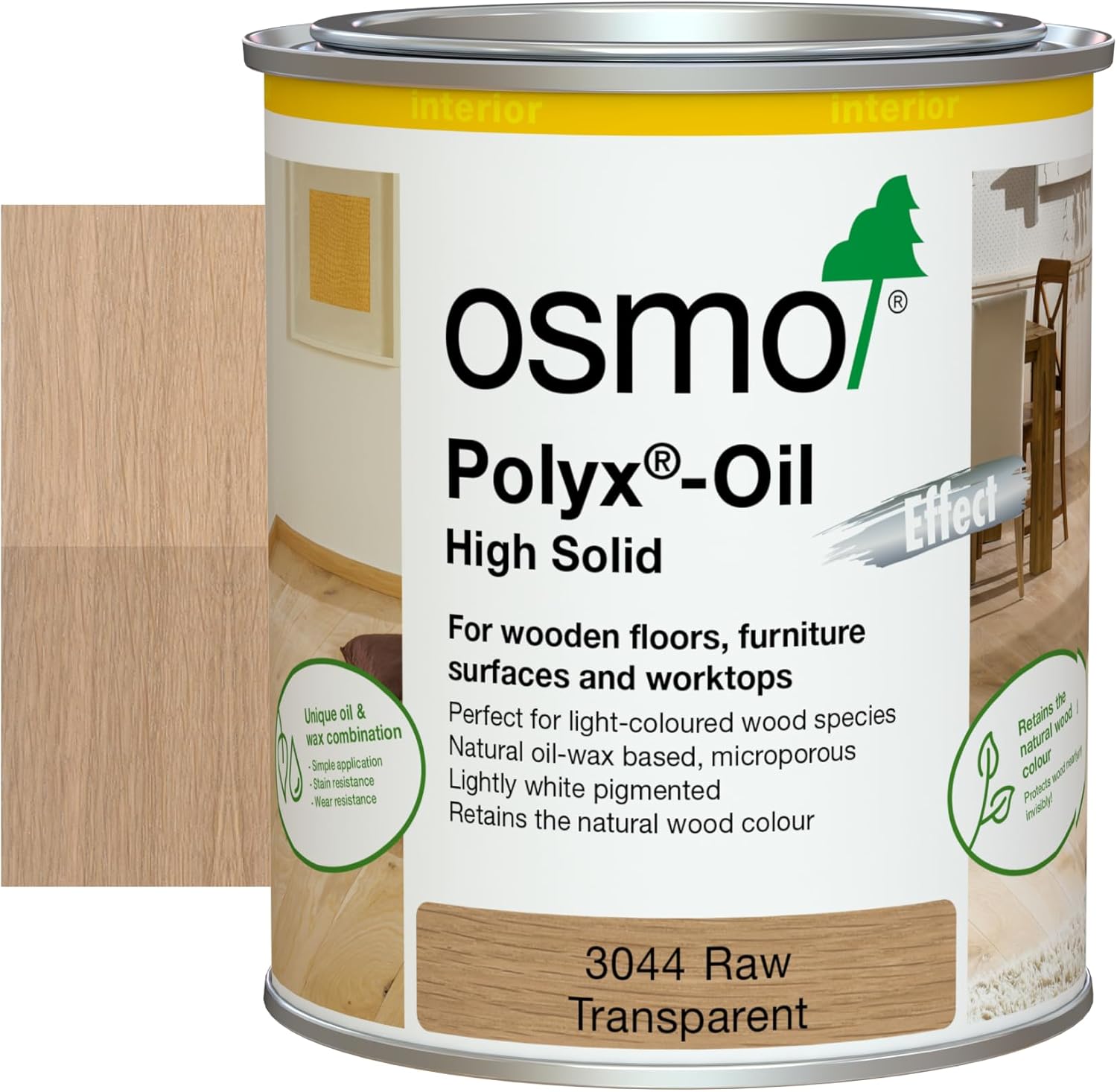 Osmo Polyx®-Oil Effect- Hard Wax Oil 3044C, Raw Matt, 750ml - Durable Oil for Wooden Furniture, Water-Resistant Floor Wax, Wood Treatment & Finish - Ideal for Oak, Pine, Spruce, Beech & More