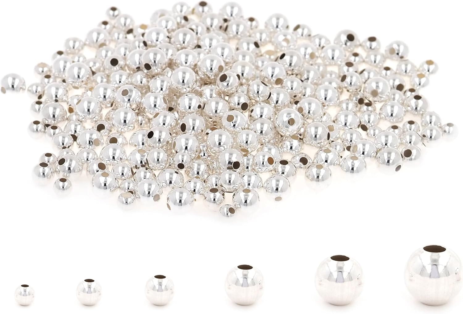 Sterling Silver Round Beads,Seamless Smooth Spacer Beads,925 Sterling Silver Round Ball Beads for Jewelry Making Findings (3mm (100pcs))