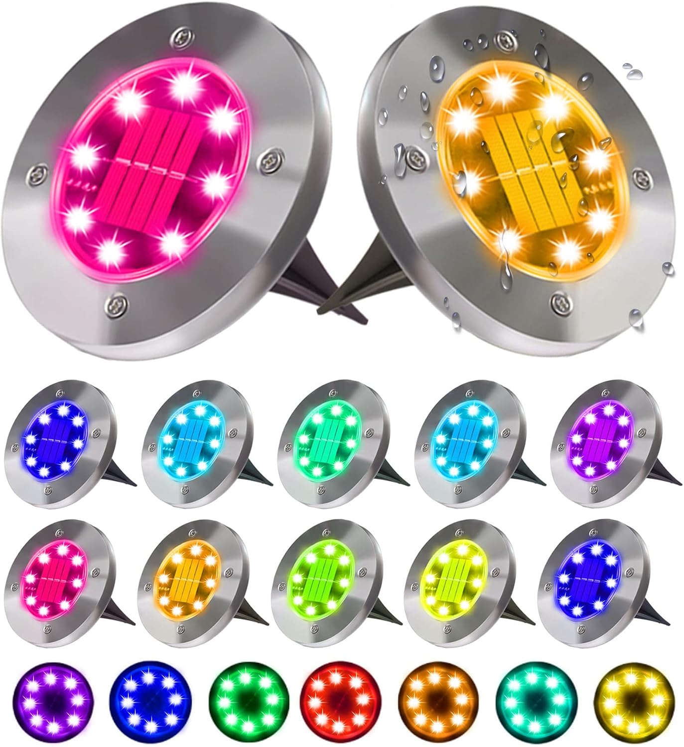 K.E.J. Solar Lights Outdoor Waterproof Solar Ground Lamp 12 Pack Garden Disk Lights Outdoor Landscaping Lamp for Yard Garden Lawn Pathway Patio Driveway Multicolor