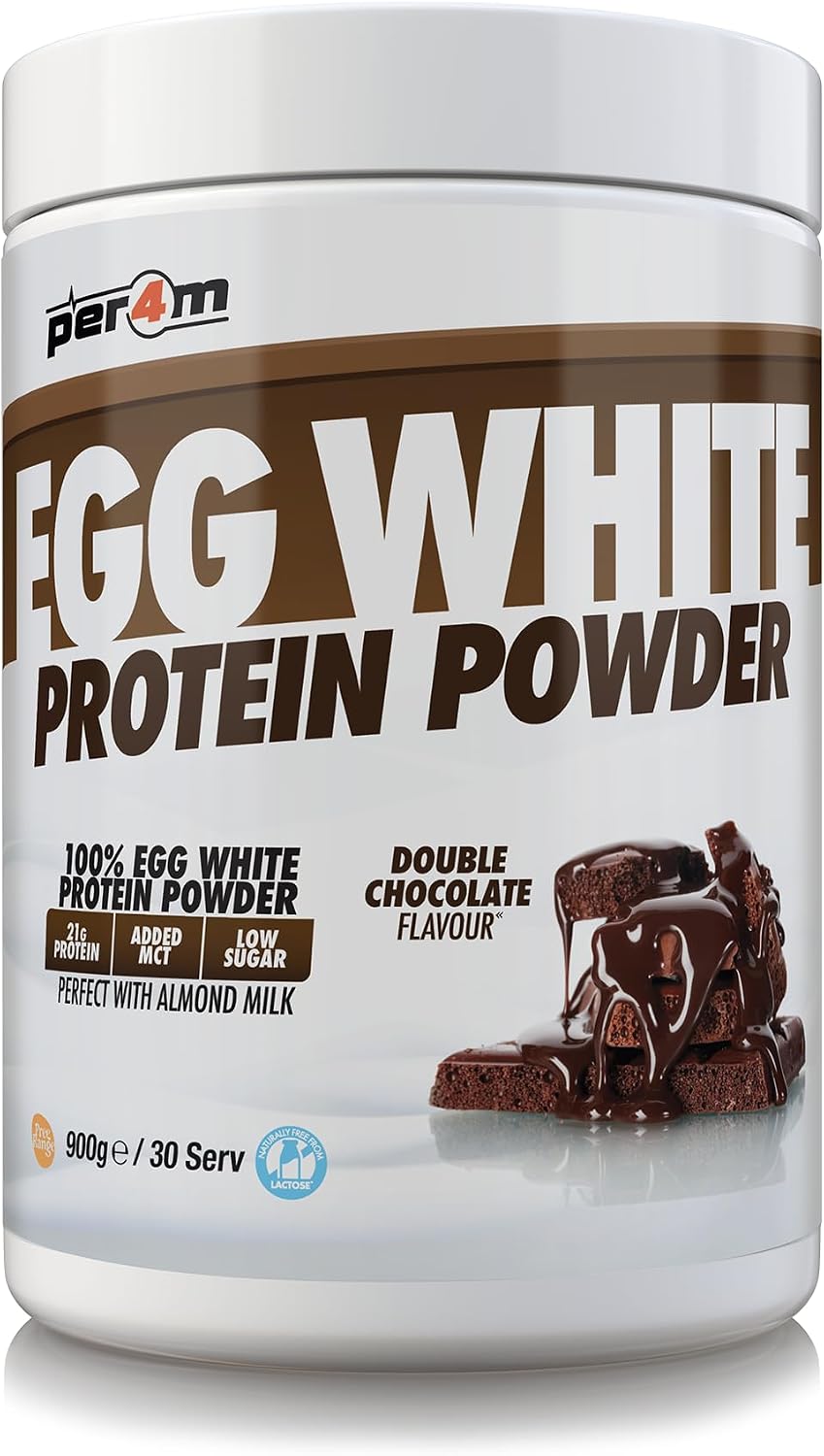 Per4m 100% Pure Free Range Egg White Protein Powder | High Protein Shake with Added MCTs | Gut Friendly, Lactose-Free & Essential Amino Acids (900g, Double Chocolate)