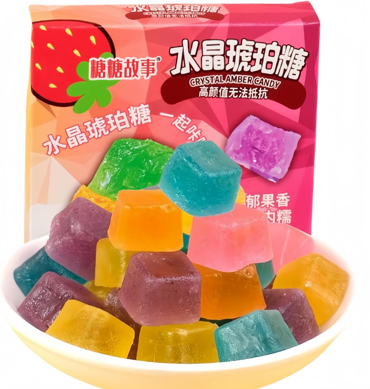 MKSDDF-Fruit Candy, Amber Fruit Candy, Assorted Candy, Colorful Soft Candy, Crispy Outside and Soft Inside, Gem Candy, Handmade Gem Candy, Internet Celebrity Diamond Candy Snacks 32g/1.13oz*1 Box