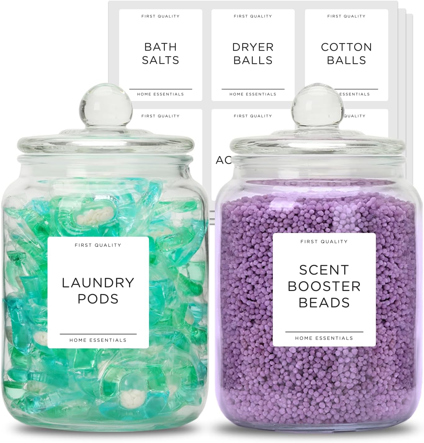 Joyfulmap 2 Large Glass Laundry Jars with Airtight Lids, 2000ml Capacity, Clear, Rectangular, Storage Jars for Laundry Room Organization and Kitchen Storage