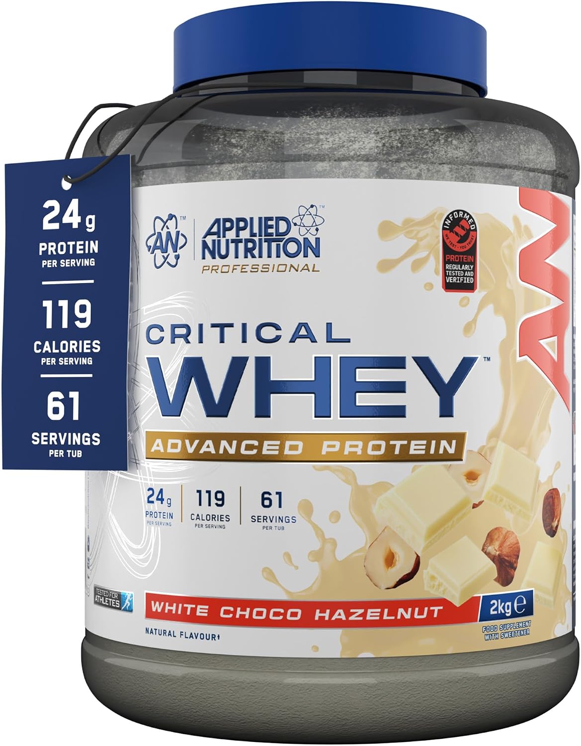 Applied Nutrition Critical Whey Protein Powder - White Choco Hazelnut | 24g Protein per Serving, High Protein Powder, Protein Shake with BCAAs & Glutamine (2Kg - 61 Servings)