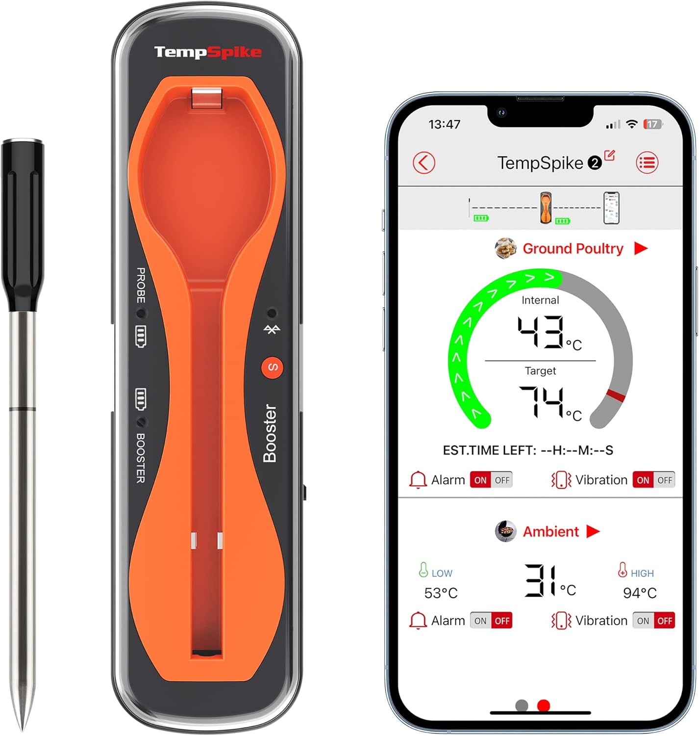 ThermoPro TempSpike 150m Range Truly Wireless Meat Thermometer, Bluetooth Meat Thermometer for Air Fryers Cooking, Grilling and Sous Vide, Food Temperature Probe with Smart APP for BBQ Oven Smoker