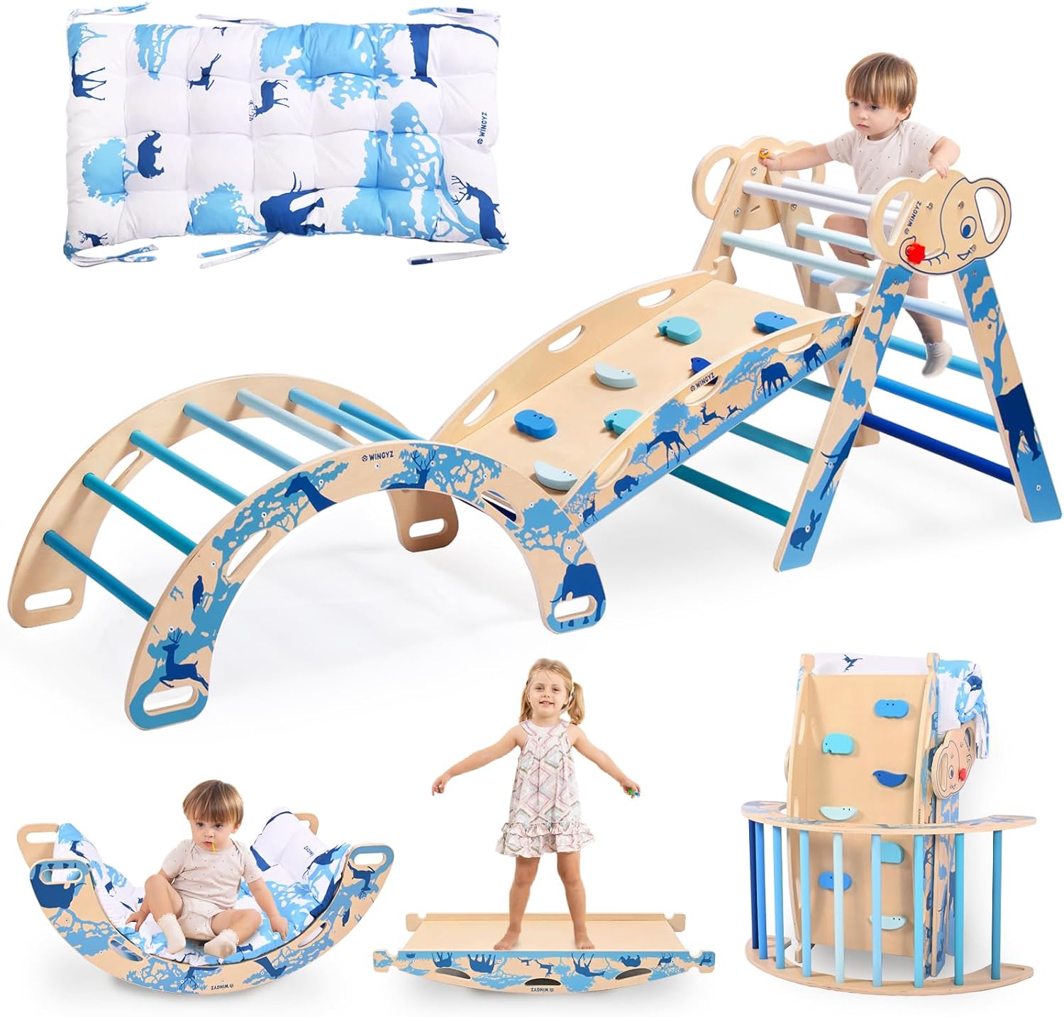 WINGYZ Pikler Triangle Set, Montessori 8-in-1 Climbing Set with Cushion