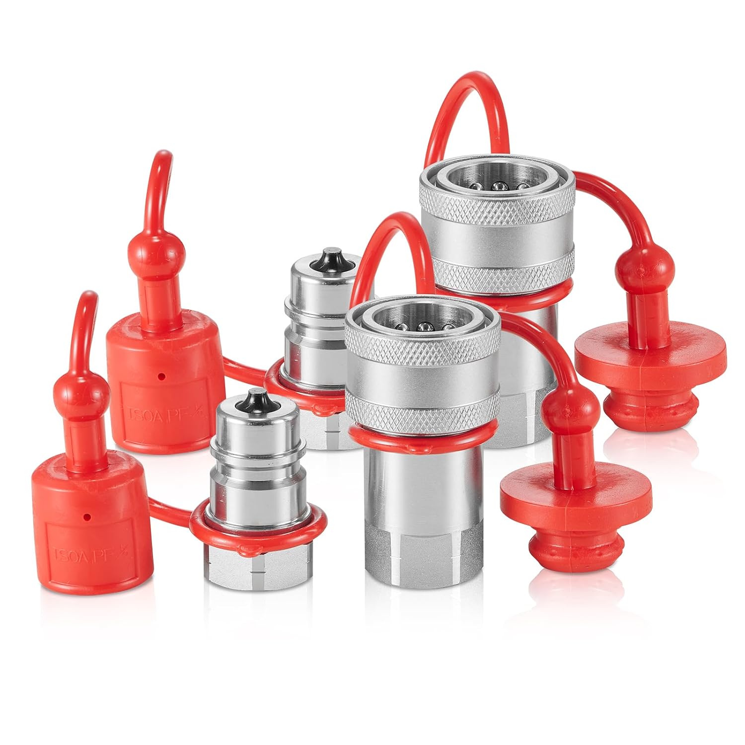 VEVOR LSQ-S1 Tapered 1/2" NPT Skid Steer Hydraulic Quick Connect Couplers with 4 Dust Caps (ISO5675), Silver, Φ38x88 mm