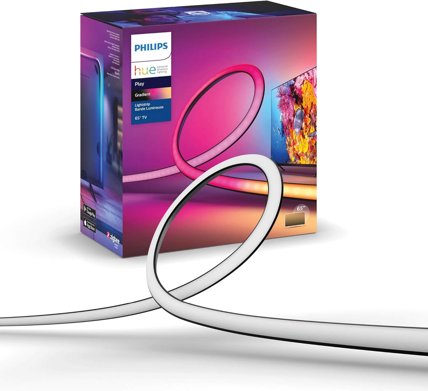 Philips Hue Play Gradient 65" Smart TV Light Strip - Flowing Multicolor LED Color-Changing TV BackLight - Sync with TV, Music, and Gaming - Requires Bridge and Sync Box - Control with App or Voice
