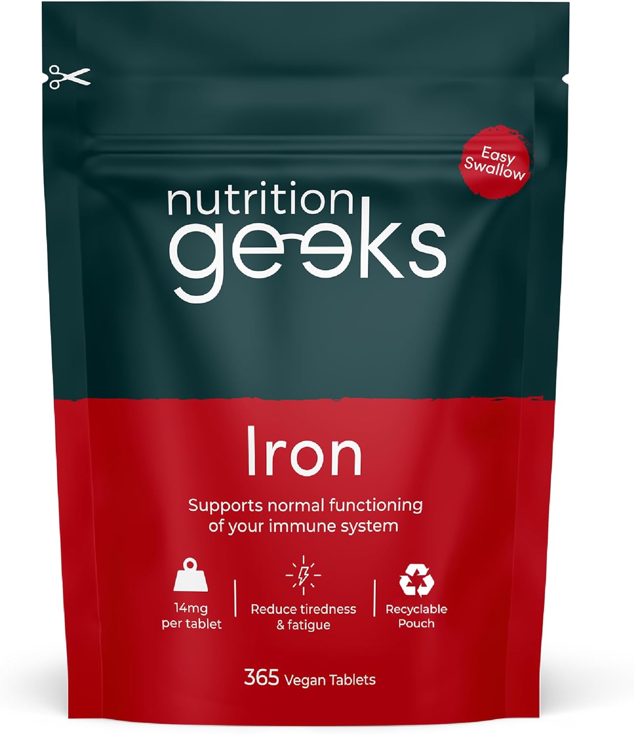 Iron Tablets High Strength 14mg - 365 Tablets, 12 Months Supply - Vegan Iron Supplements for Women and Men - Ferrous Fumarate, Reduces Tiredness and Fatigue - UK Made Vitamin