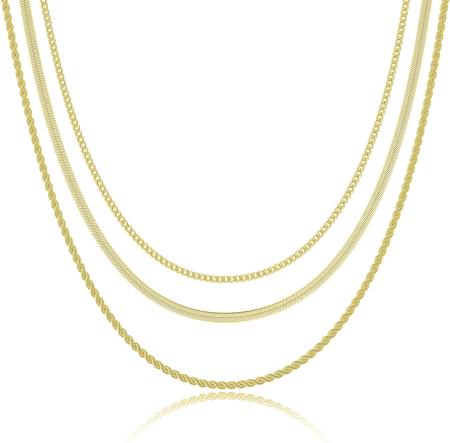 Freekiss Herringbone Necklace for Women,Dainty Gold Necklace,14k Gold Plated Snake,Gold Chain Choker Necklaces,Simple Gold Layered Necklaces,Gold Jewelry Gift for Women
