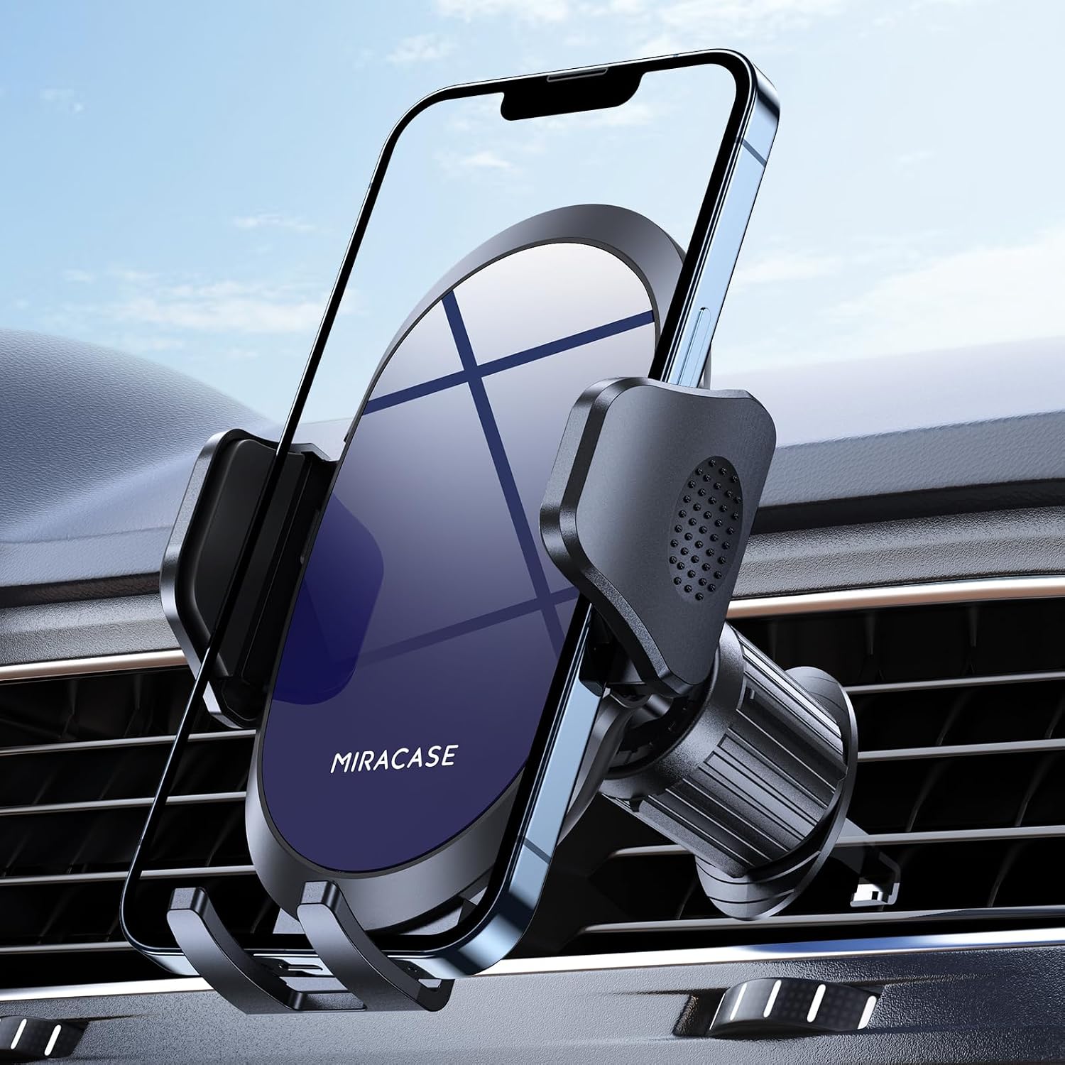 miracase Car Phone Holder, Stable Double Steel-Hook Air Vent Car Phone Mount Cradle 360°Rotation, One Button Release Mobile Phone Holder for iPhone, Galaxy, All 4.0''-7'' Smartphones