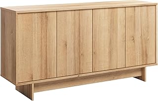 Prepac Natural Oak Finnley Sideboard Cabinet Buffet Cabinet with Storage Accent Cabinet for Living Room, Kitchen, Entryway Cabinet with Adjustable Shelves Push Latch System 16" D x 61.5" W x 30.75" H