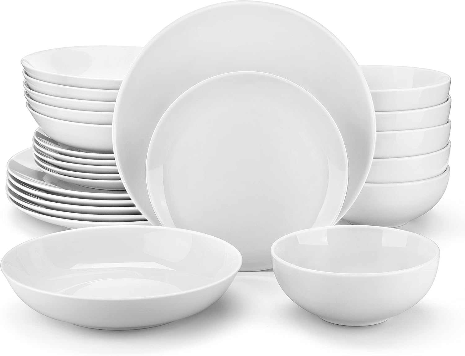 MALACASA Dinner Sets, 24-Piece Porcelain Plates and Bowls Set with 6-Piece Dinner Plate/Soup Plate/Side Plate/Cereal Bowl, Dinnerware Set Service for 6, Series Amelia
