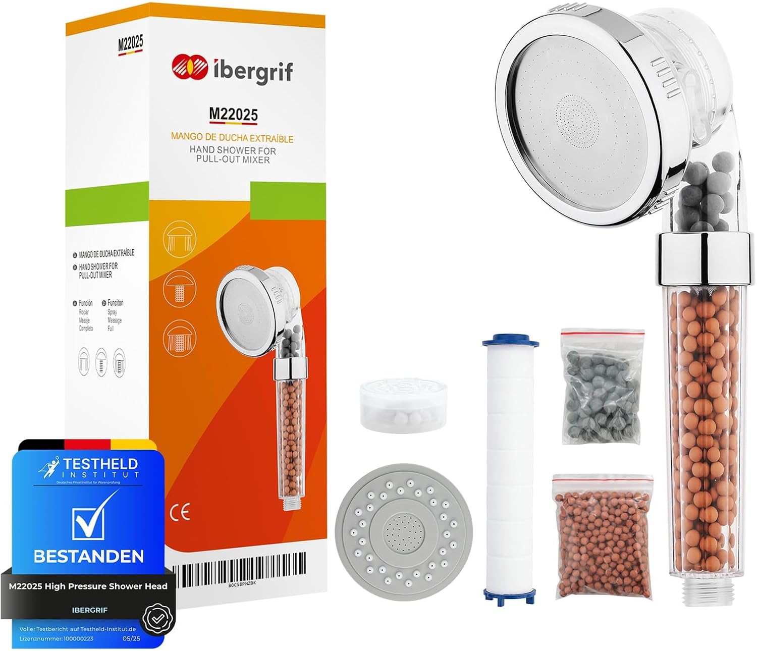 Ibergrif Shower Head High Pressure, Hard Water Filter, Anti-Limescale