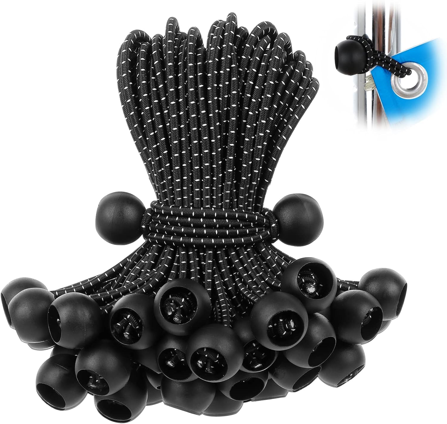 Ball Bungee Cords 6 Inch 50 PCS Tarp Ball Bungee Heavy Duty Canopy Tie Downs for Camping, Shelter ,Cargo,Holding Wires,Tent Poles with UV Resistant