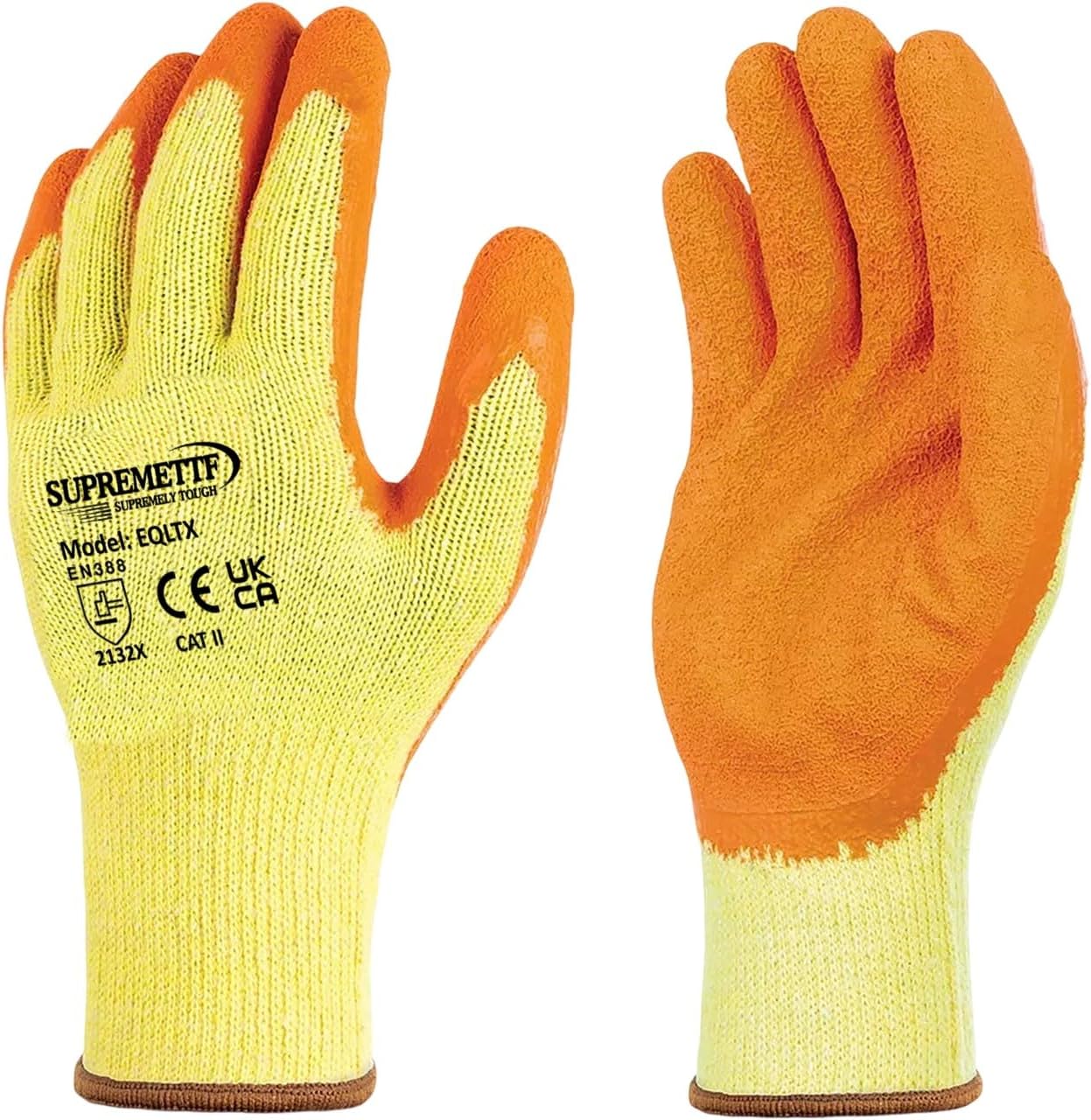 24 Pairs Latex Coated Orange Rubber Work Gloves Mens Safety Builders Gardening (Large)