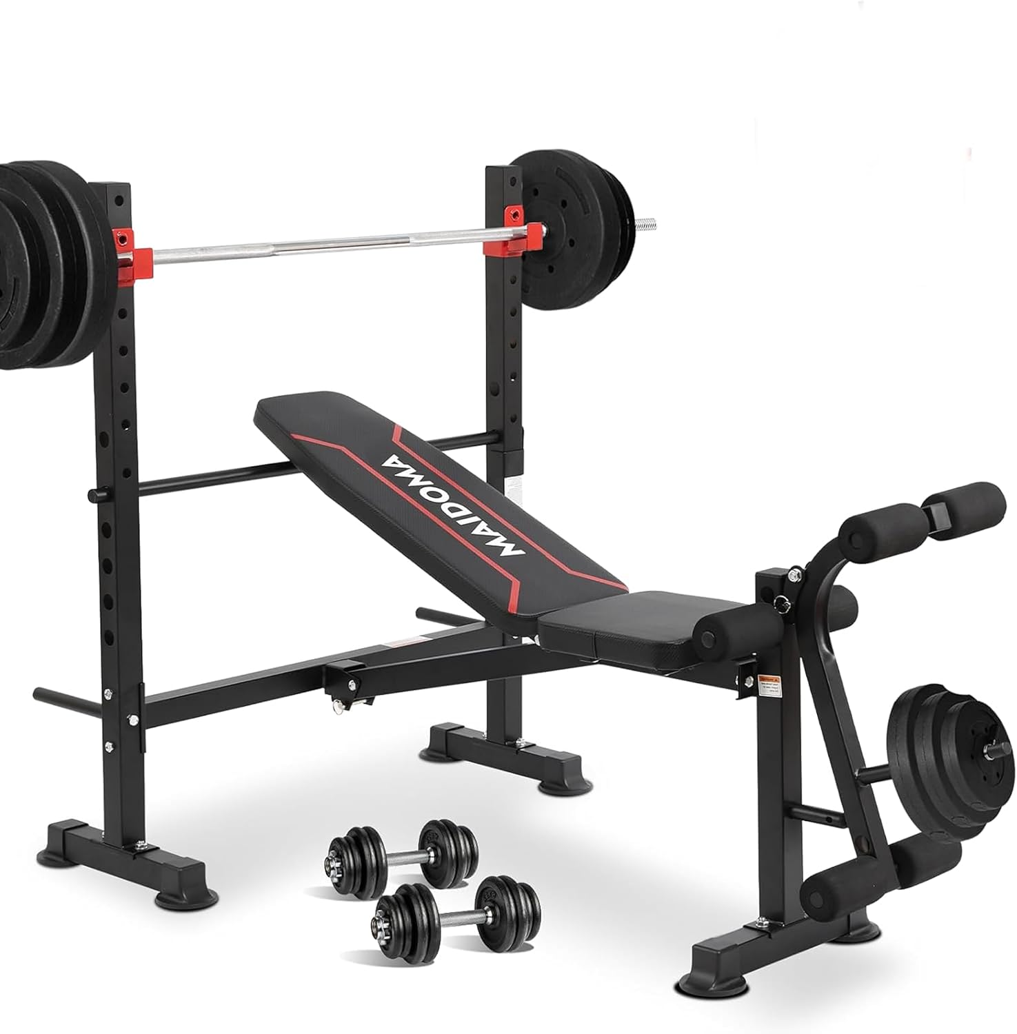 MAIDOMA 8 IN 1 Standard Weight Bench Set with Leg Extension and Leg Curl, Fast Folding & Adjustable Workout Bench for Home Gym,Adjustable Bench Press with Squat Rack.（US Stock）