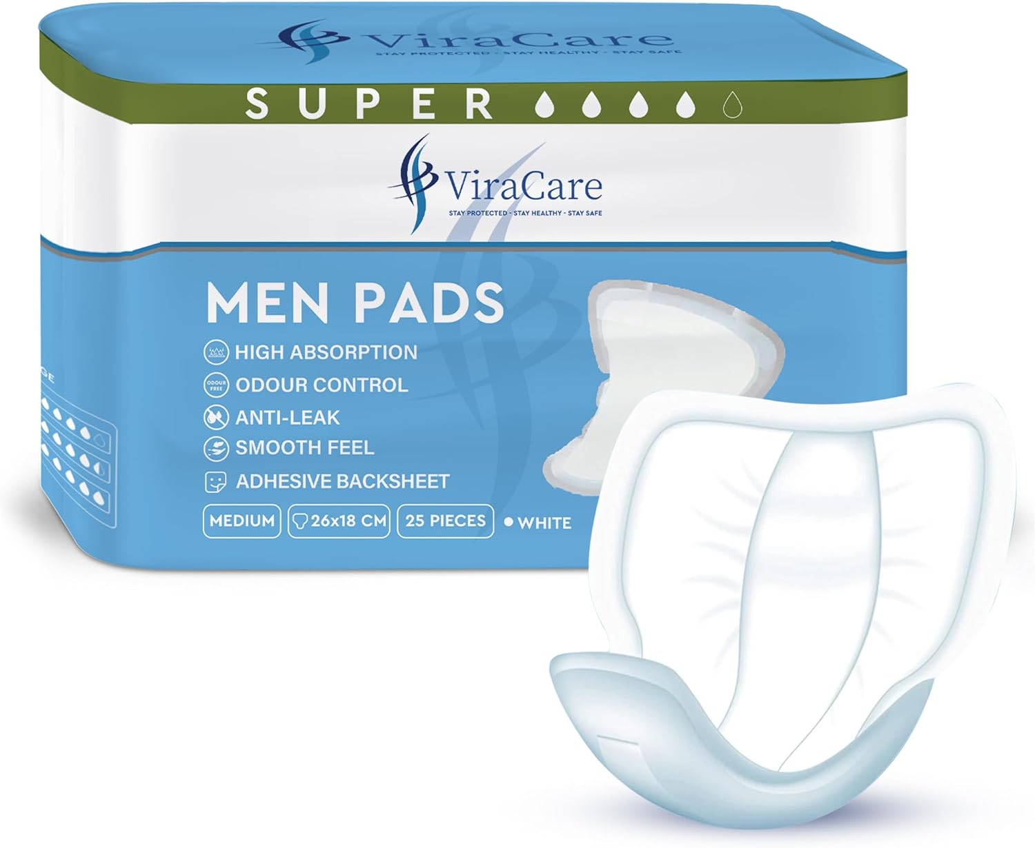 25 x Incontinence Pads Men with Adhesive Backsheet | Provides Extra Protection and Smooth Feel | Mens Incontinence Pads | Size 26 x 18 cm | Pads for Men | Mens Pad for Urine Leakage | (1 Pack of 25)