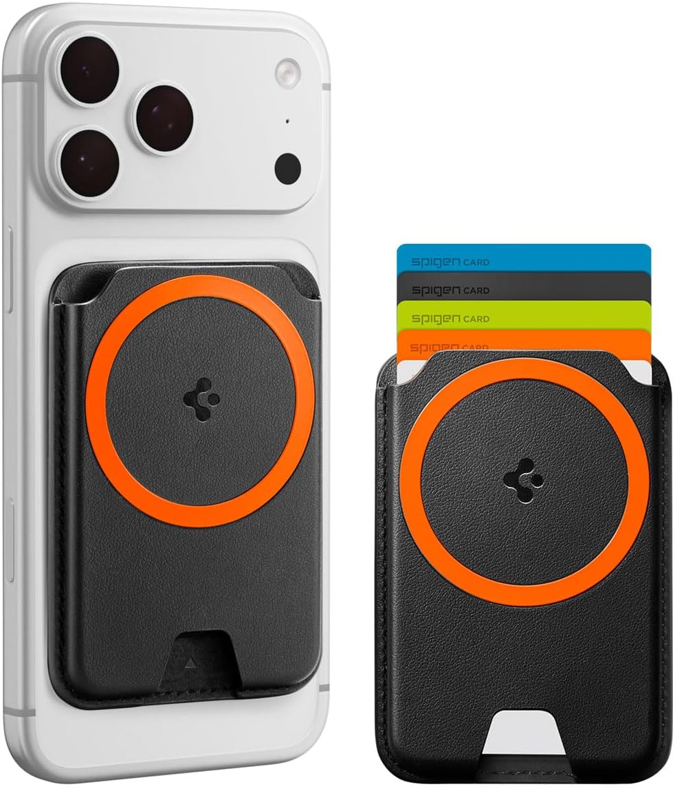 Spigen Valentinus MagFit+ Magnetic MagSafe Wallet Card Holder 5-Cards Compatible with iPhone 17/16/15/14/13/12 Series, PixelSnap Cases for Pixel 10 Series and MagSafe Accessories - Black