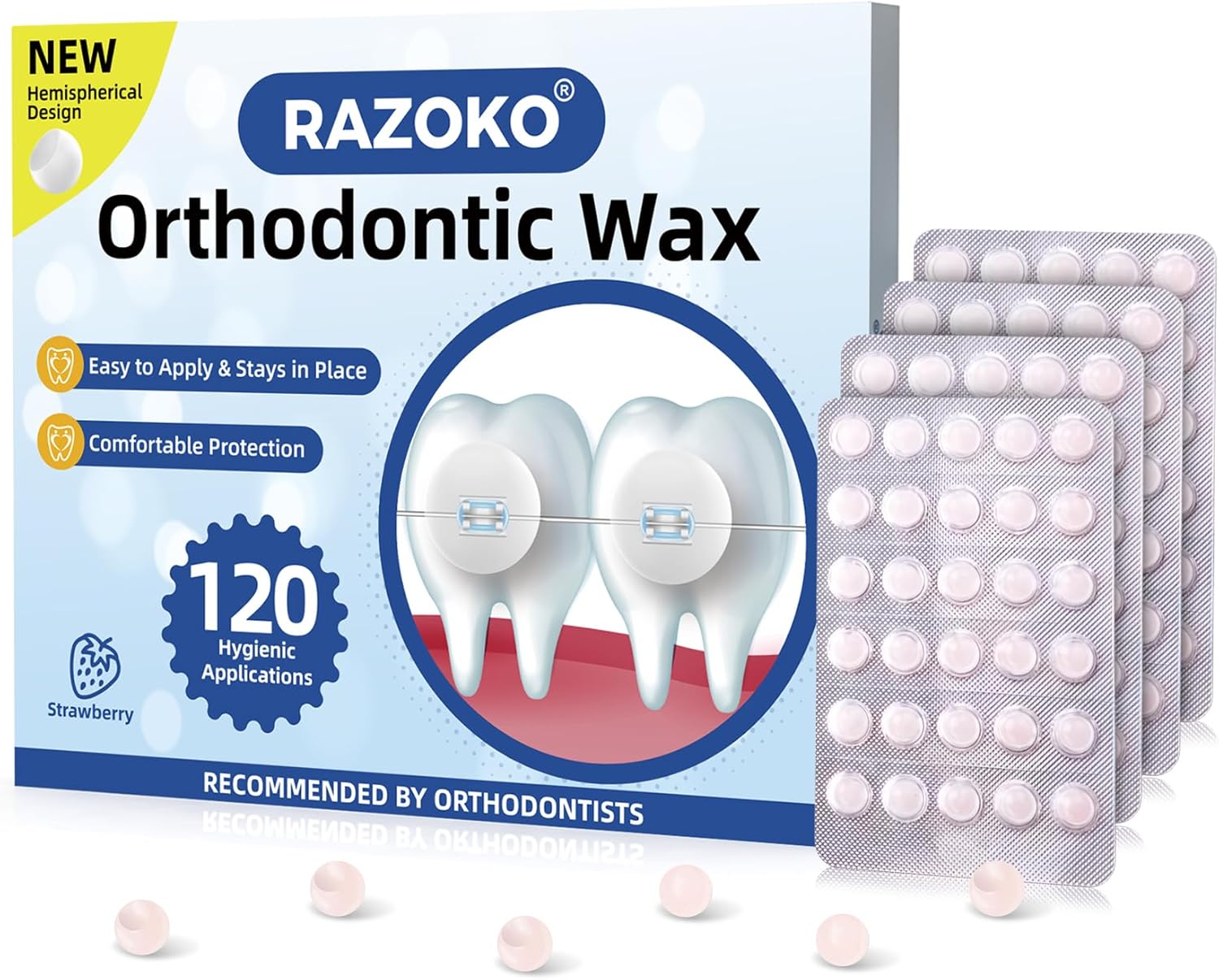 RAZOKO Orthodontic Wax for Braces Wax Dots 120 Individual Hygienic Packaging Dental Wax Strawberry