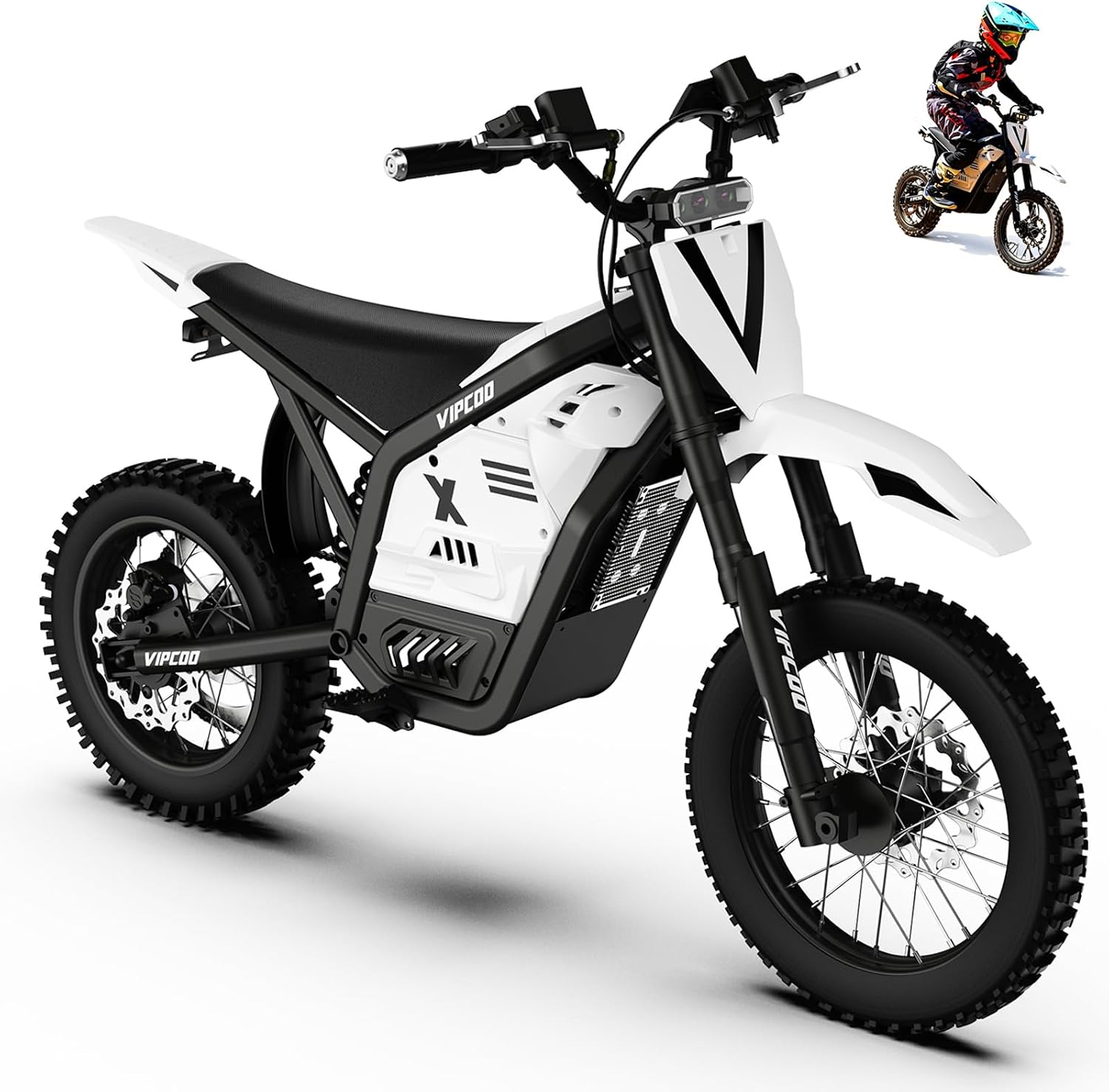 VIPCOO H2 Electric Dirt Bike,Electric Motorcycle for Adults Teens | 48V 23Ah Battery,34Miles Range,14"/12" Off Road Tire,Dual Hydraulic Brakes,Full Suspension,Load 265LBS,Fit Age 13+