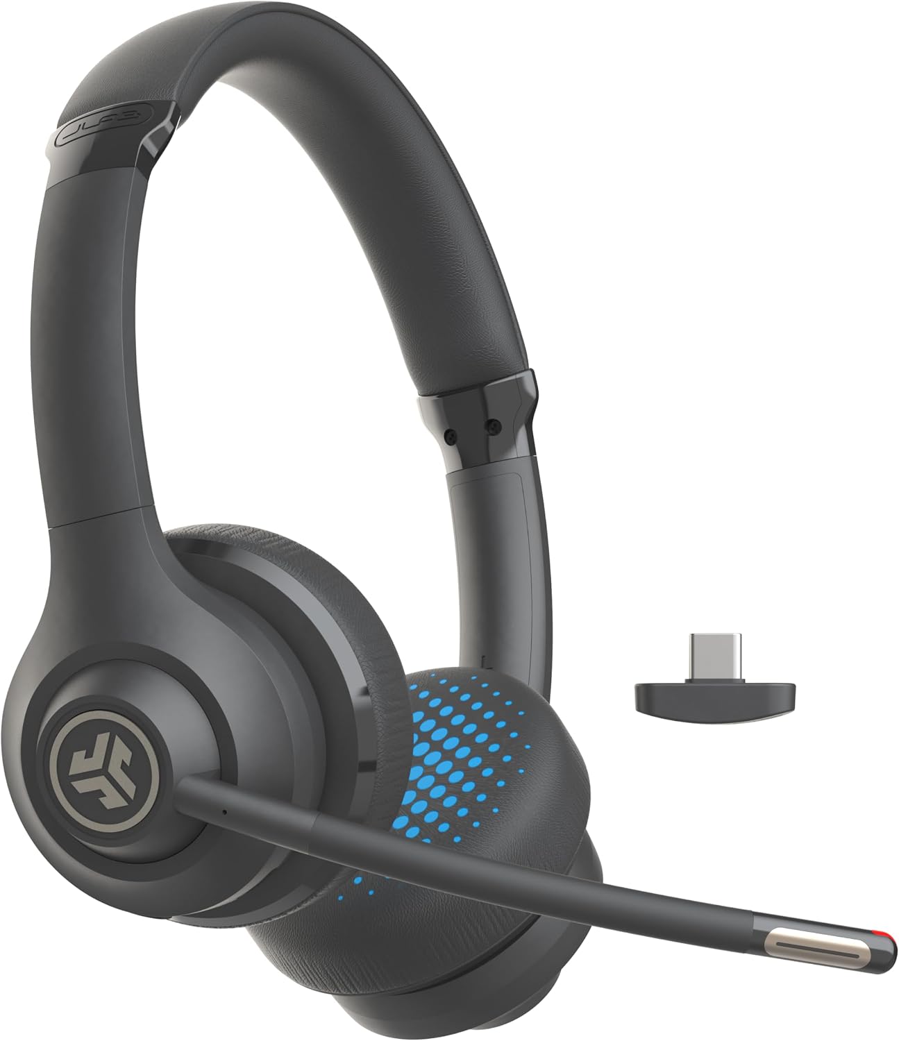 JLab Go Work 2nd Gen Wireless Headsets with Microphone - 55+H Computer Bluetooth Headset or USB C Dongle, Multipoint Connect, On Ear Wired or Wireless Office PC Laptop Headset with Microphone