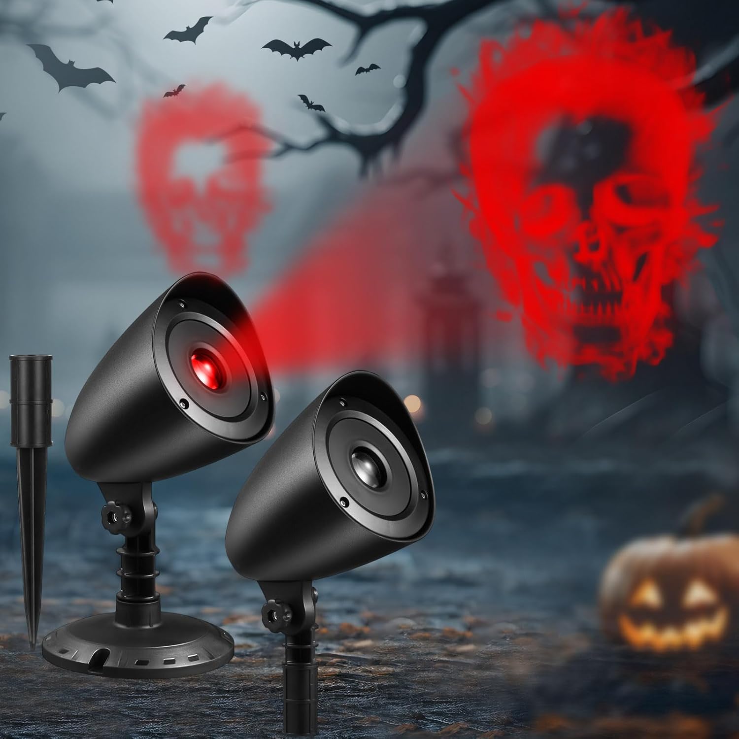 2 Pack Halloween Projector Lights Outdoor Indoor, 3D Dynamic Red Skull Projector Lights Waterproof Window Spooky Lights with Timer for Halloween Party Wall Ground Yard Cemetery Garden Decor