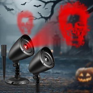 2 Pack Halloween Projector Lights Outdoor Indoor, 3D Dynamic Red Skull Projector Lights Waterproof Window Spooky Lights with Timer for Halloween Party Wall Ground Yard Cemetery Garden Decor