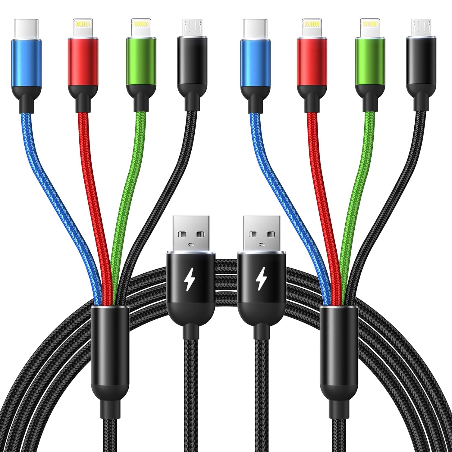 Multi Charging Cable, [2Pack 6Ft] 4 in 1 Fast Multi Charging Cord Nylon Braided Multiple Charger Cable USB Cable Adapter for IP/Type C/Micro USB Port for Cell Phones Tablets Samsung Galaxy
