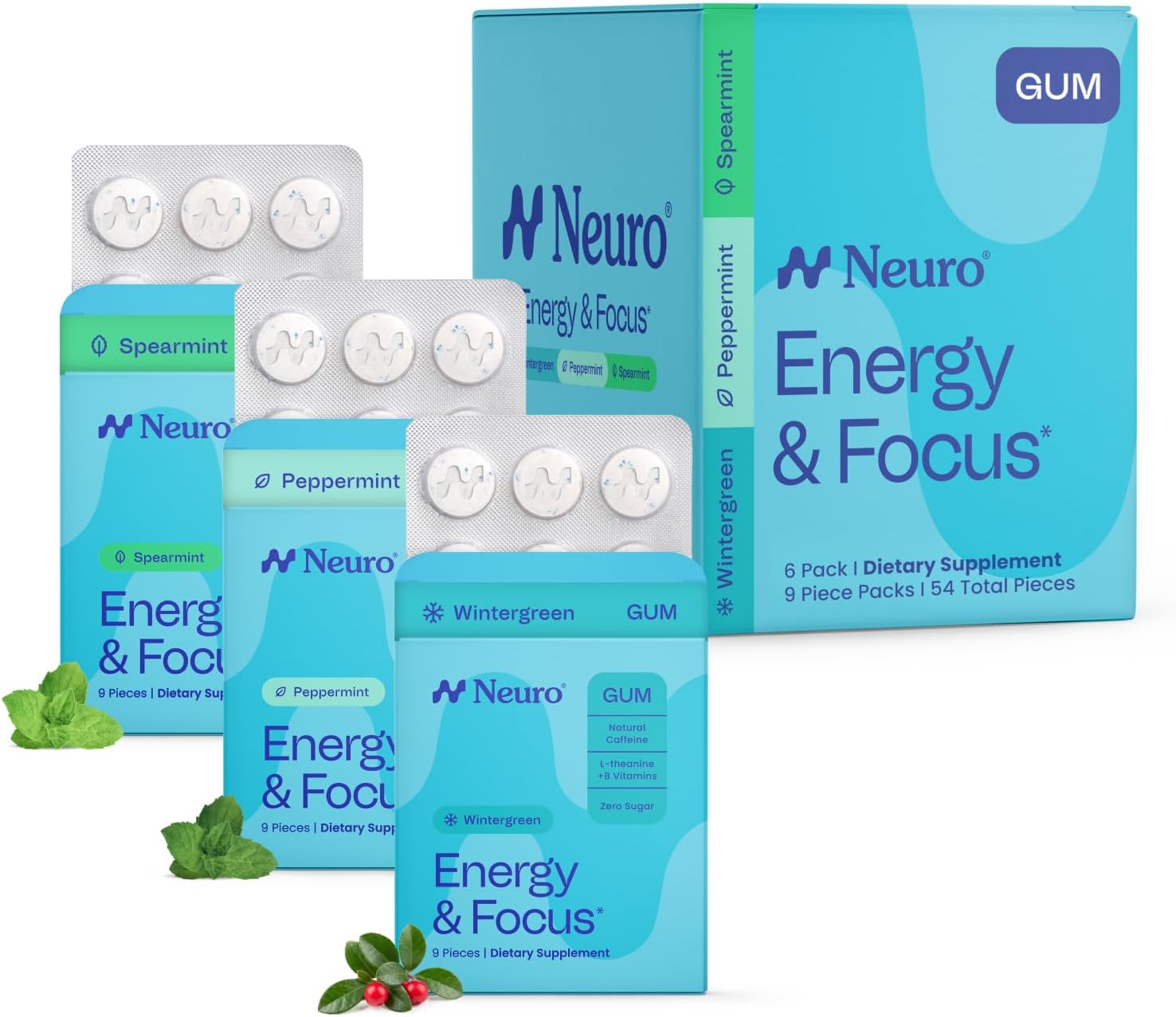 Neuro Energy & Focus Gum Variety Pack, 54 Count, 6 Pack