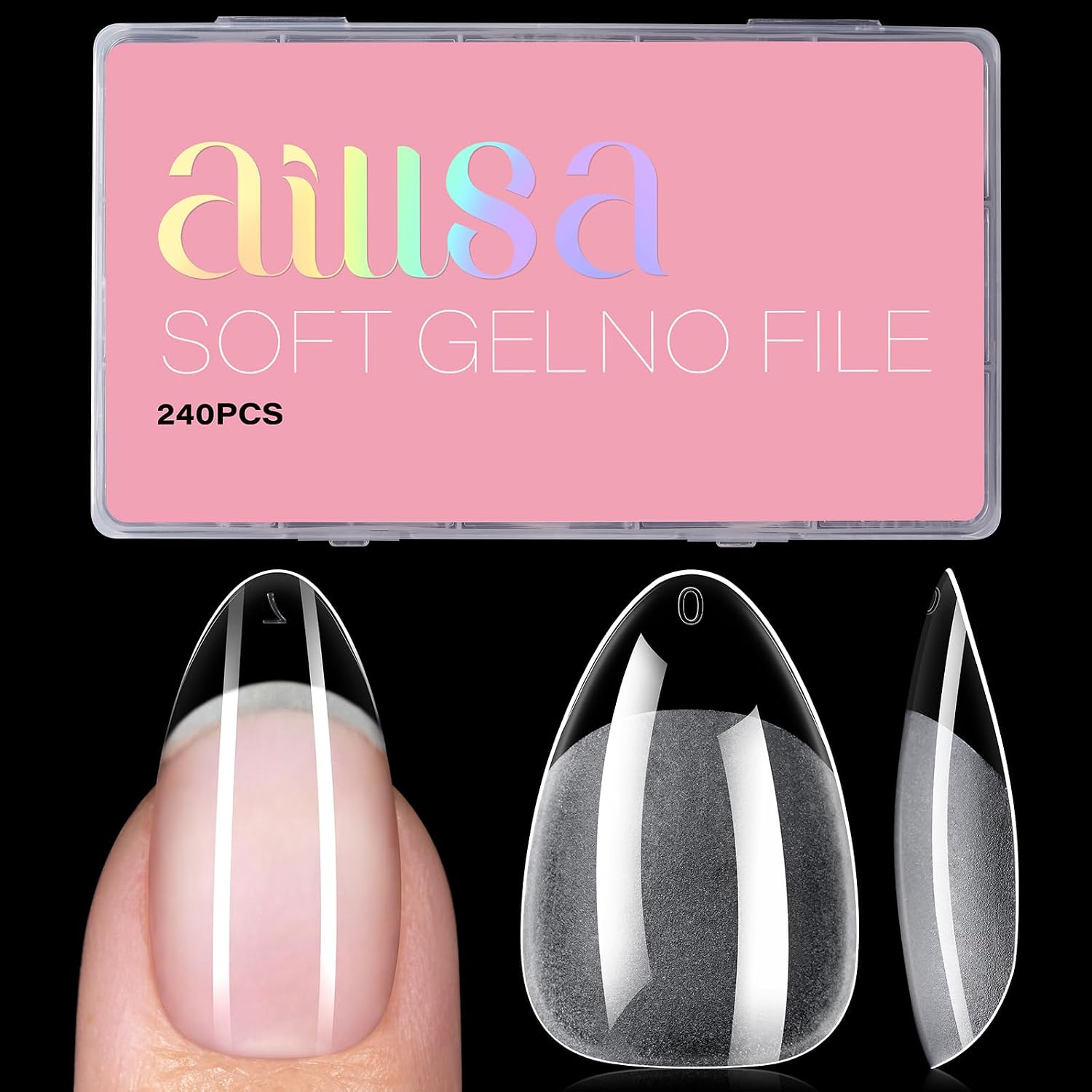 AILLSA Short Almond Nail Tips - Thickened Pre-shaped False Nail Tips Short Almond Shaped Half Matte Nails Tips, Fake Nails Extension 240pcs 15 Sizes with Storage Box