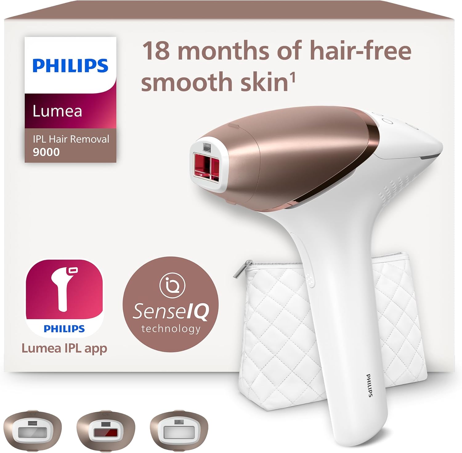 Philips Lumea 9000 Series IPL Hair Removal Device - Laser Hair Removal Alternative, SenseIQ Technology, 3 Attachments for Body, Face and Precision Areas, Corded & Cordless Use, Model BRI955/00