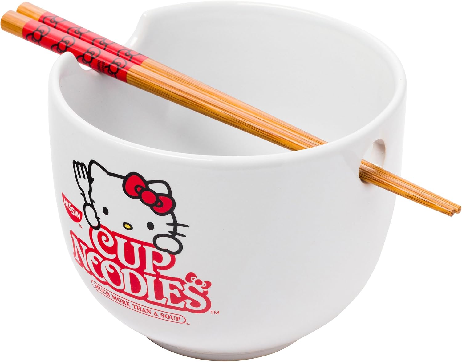 Silver Buffalo Hello Kitty Cup Noodles Nissin Boxed Ceramic Ramen Noodle Bowl with Chopsticks, 20oz
