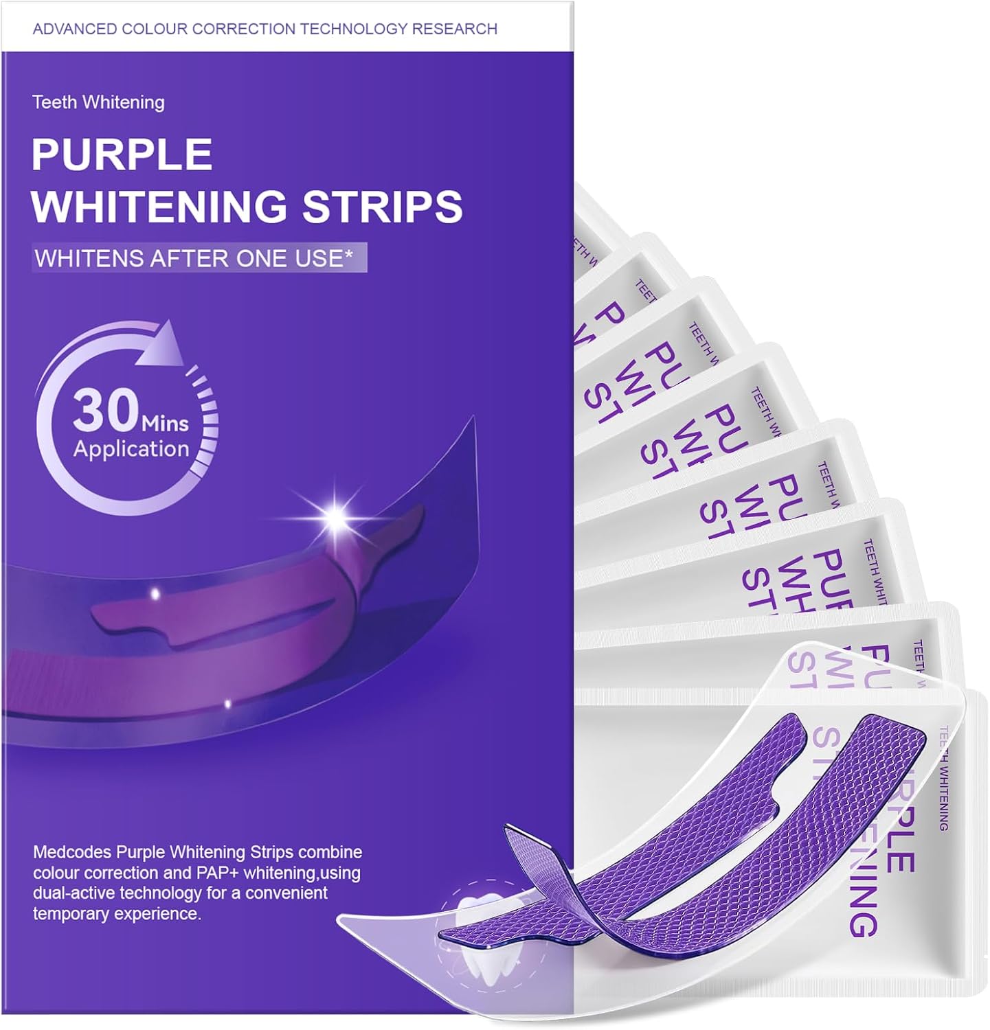 Purple Teeth Whitening Strips, Free from Harsh Peroxides, Mint, 32 Strips