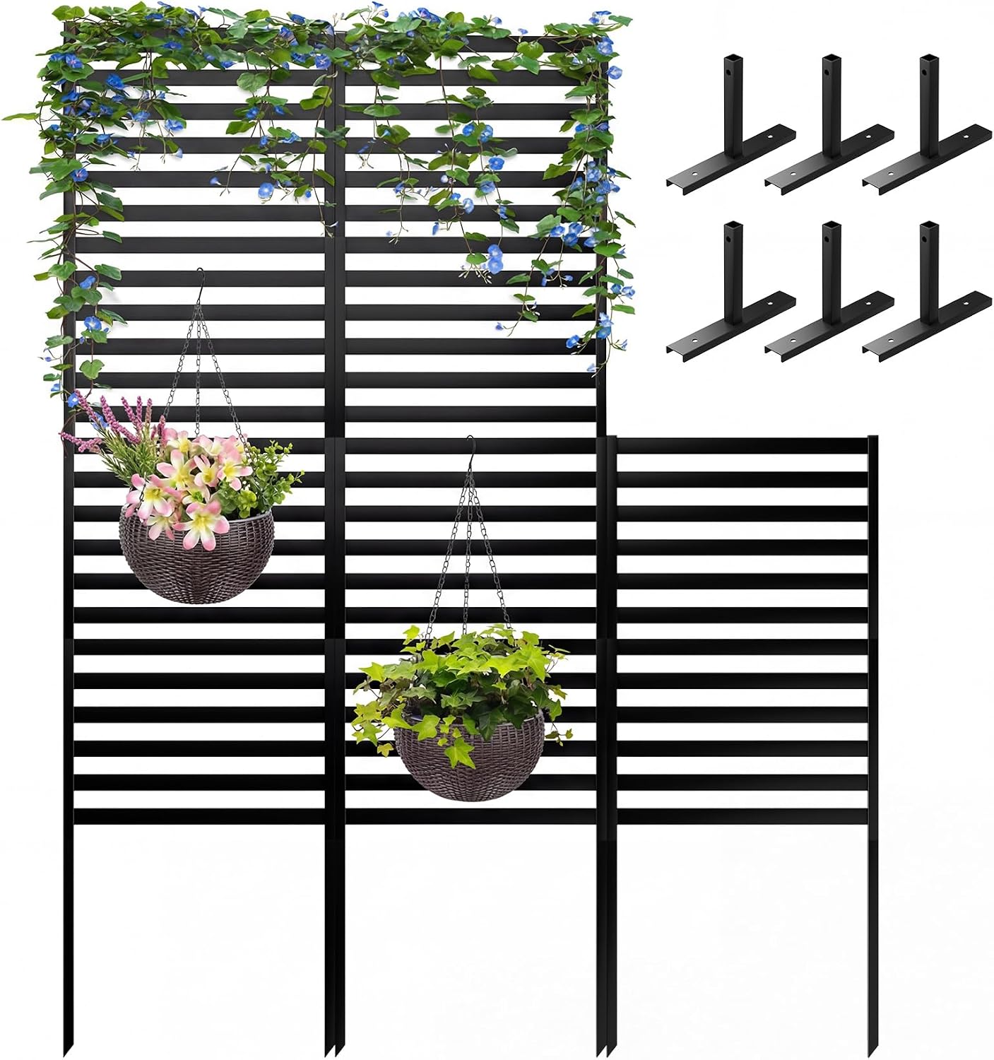 46.4" H X 47.3" W Metal Privacy Screen Outdoor - 10 Panels Freestanding Privacy Fence Panels with Stakes - Decorative Garden Air Conditioner Trash Can Pool Equipment for Backyard Patio
