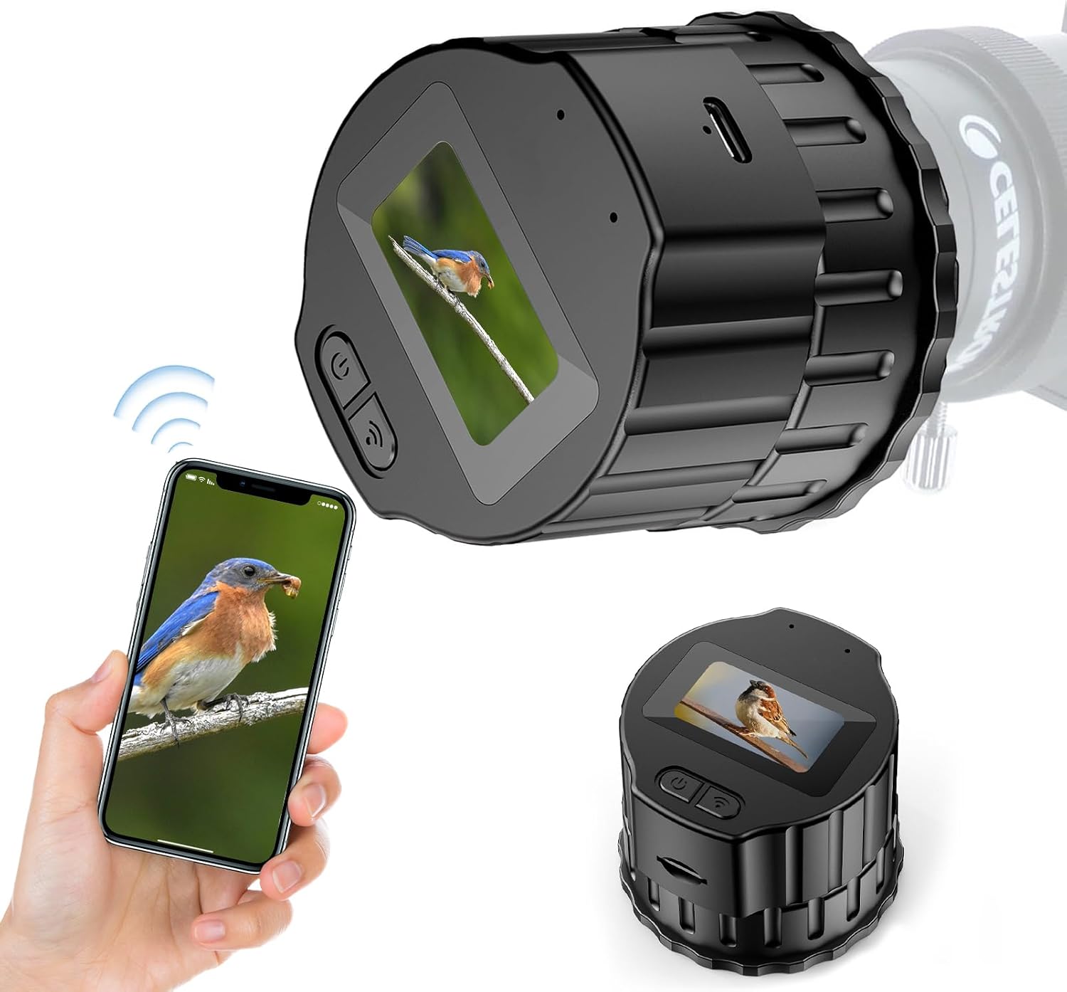 WiFi Telescope Eyepiece Camera for Astronomy, 1.5in Display 16MP Electronic Eyepiece for 28mm to 48mm Telescope, for Astrophotography Beginners Bird Watching